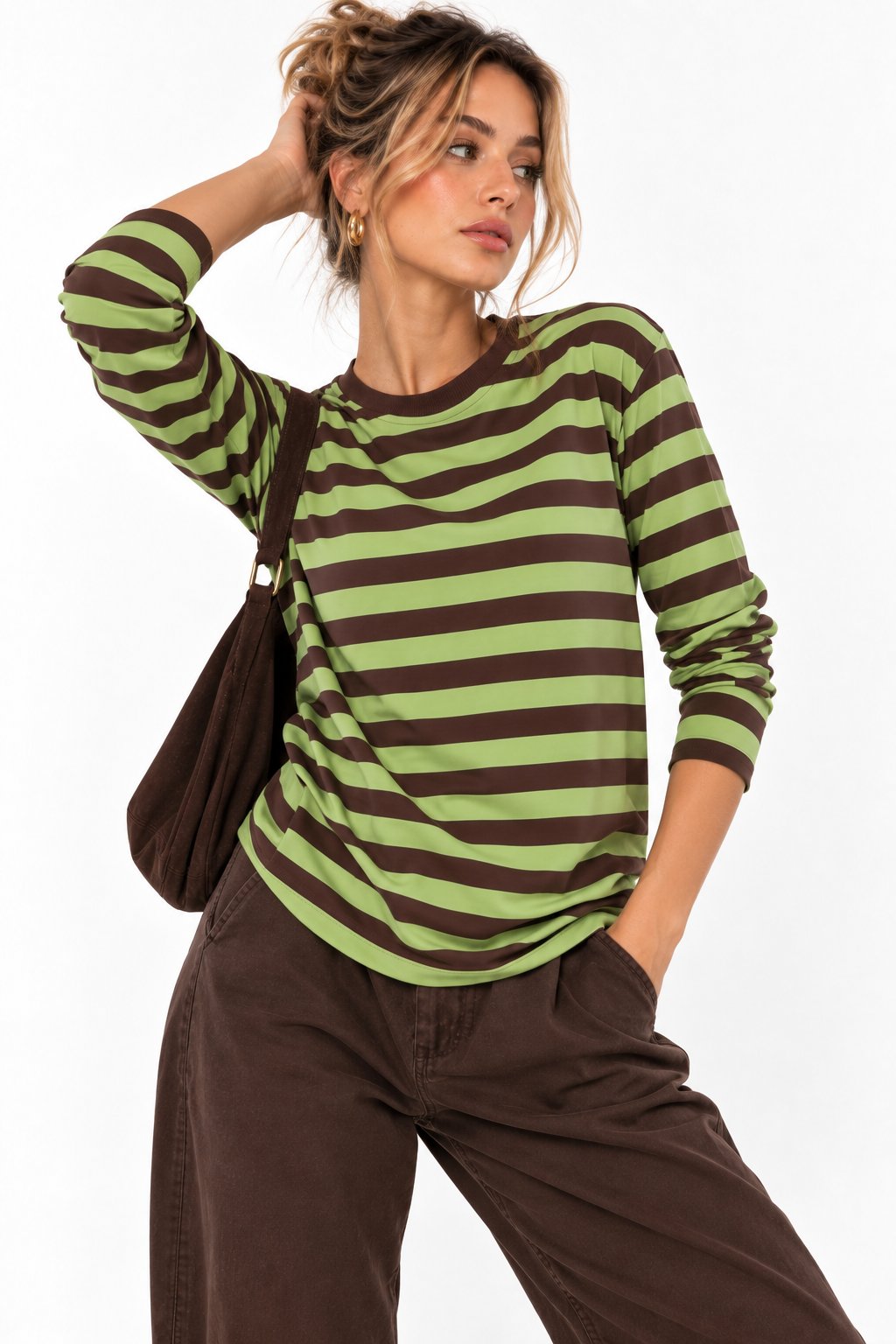 Yeşil Çizgi Desenli Sweatshirt