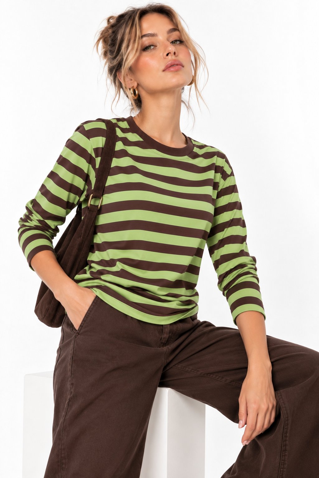 Yeşil Çizgi Desenli Sweatshirt