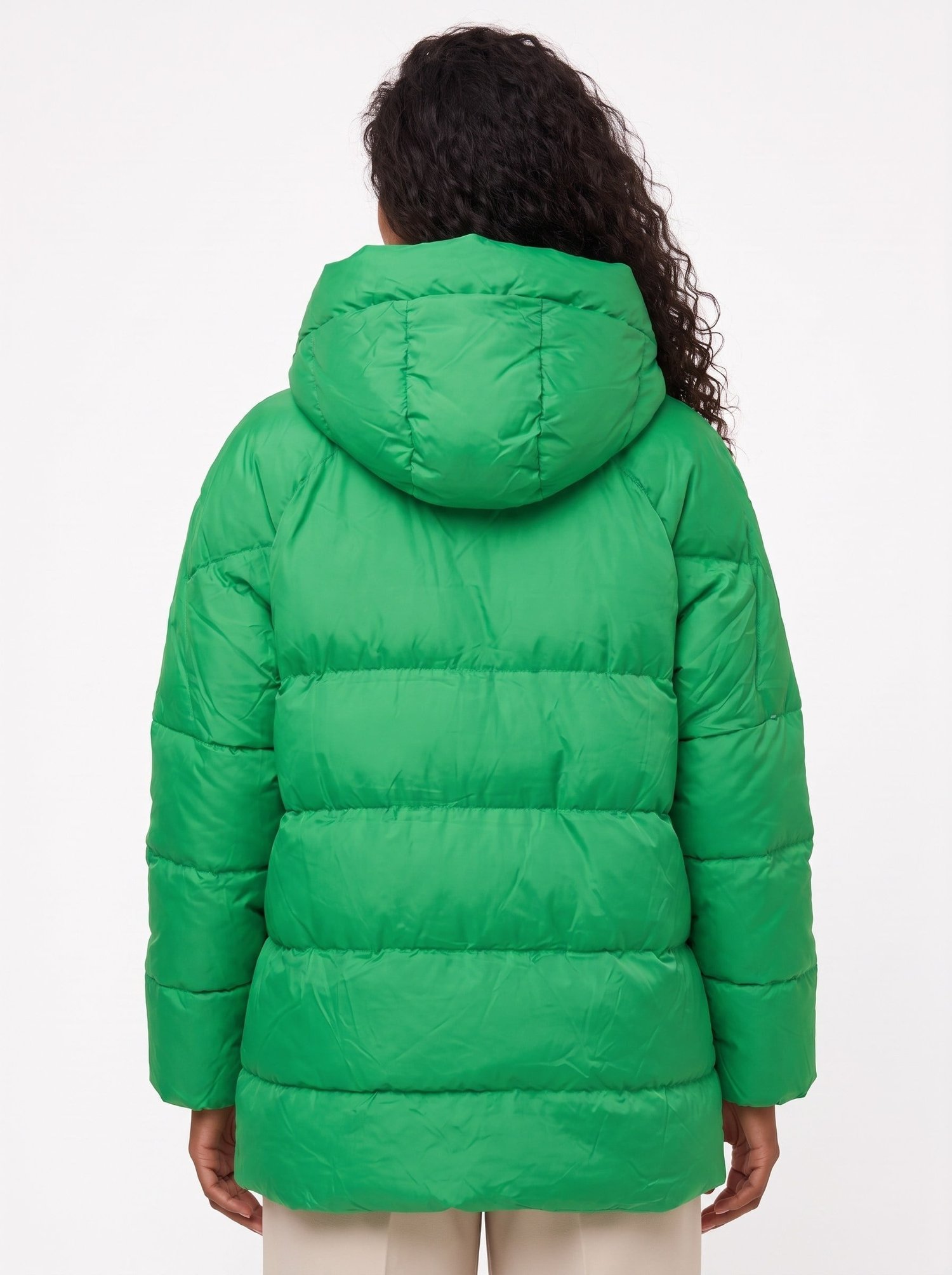 Yeşil Kapüşonlu Oversize Şişme Mont