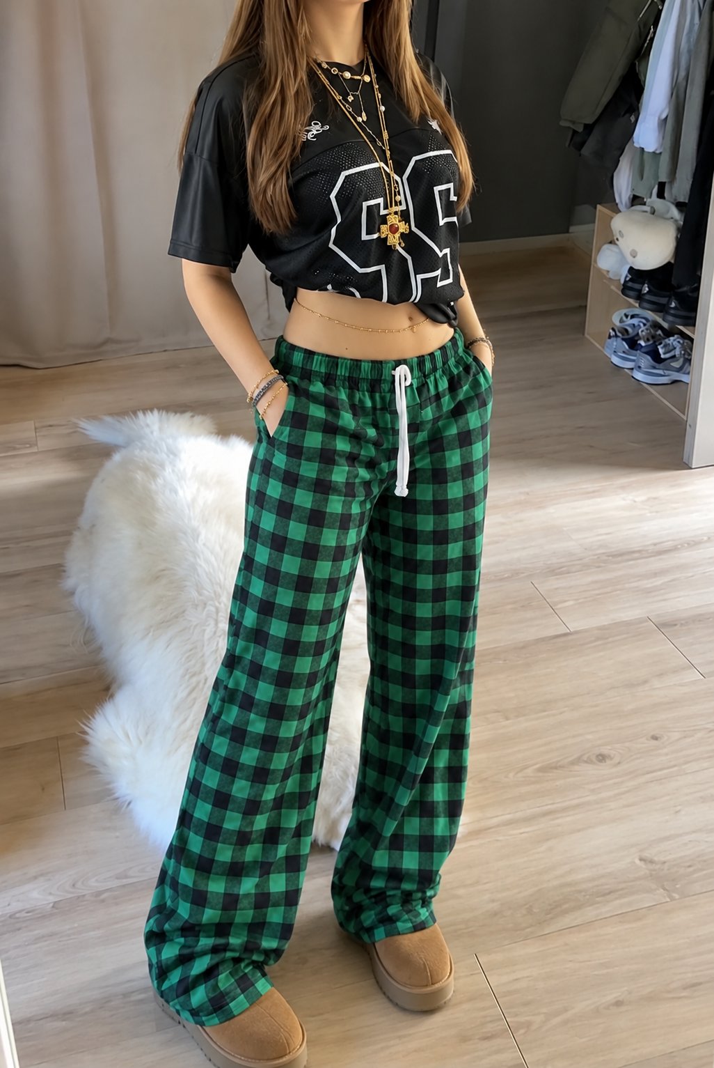 yeşil kareli pijama