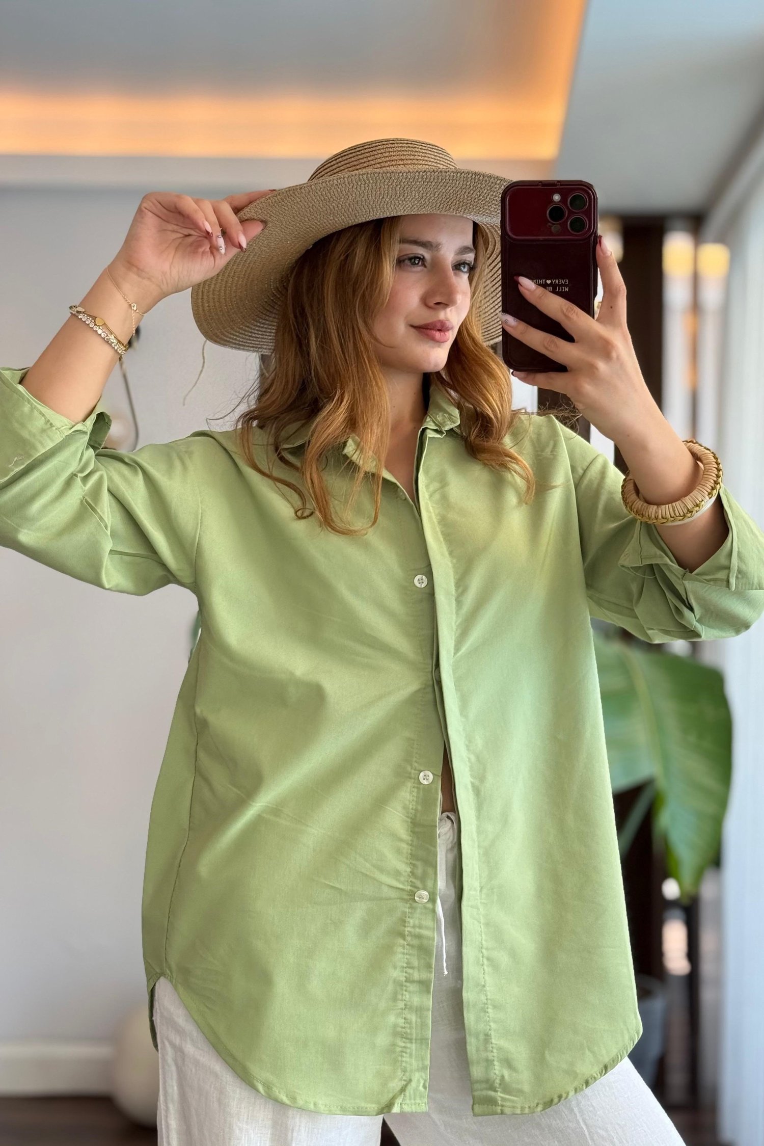 Yeşil Oversize Kesim Gömlek