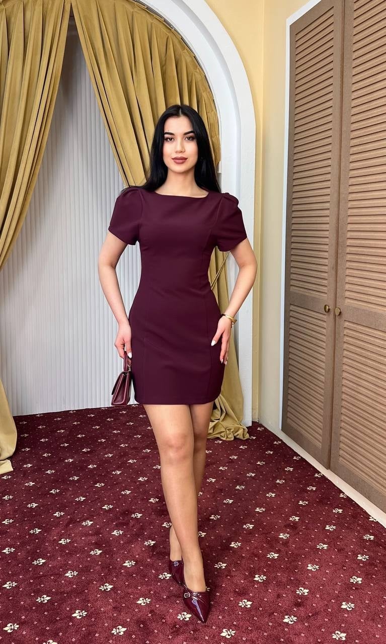 3904-BORDO DOUBLE KUMAŞ PRENSES KOL ELBİSE