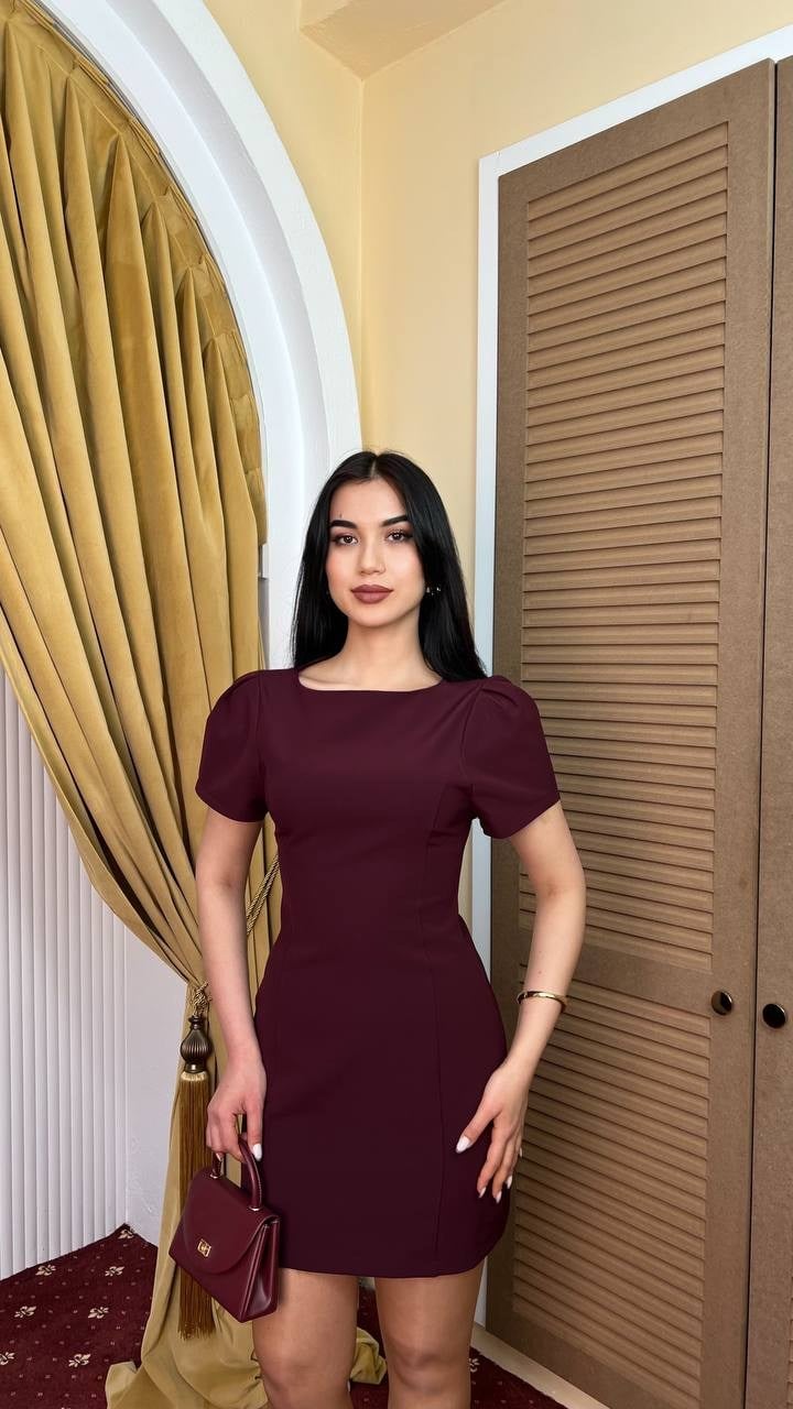 3904-BORDO DOUBLE KUMAŞ PRENSES KOL ELBİSE
