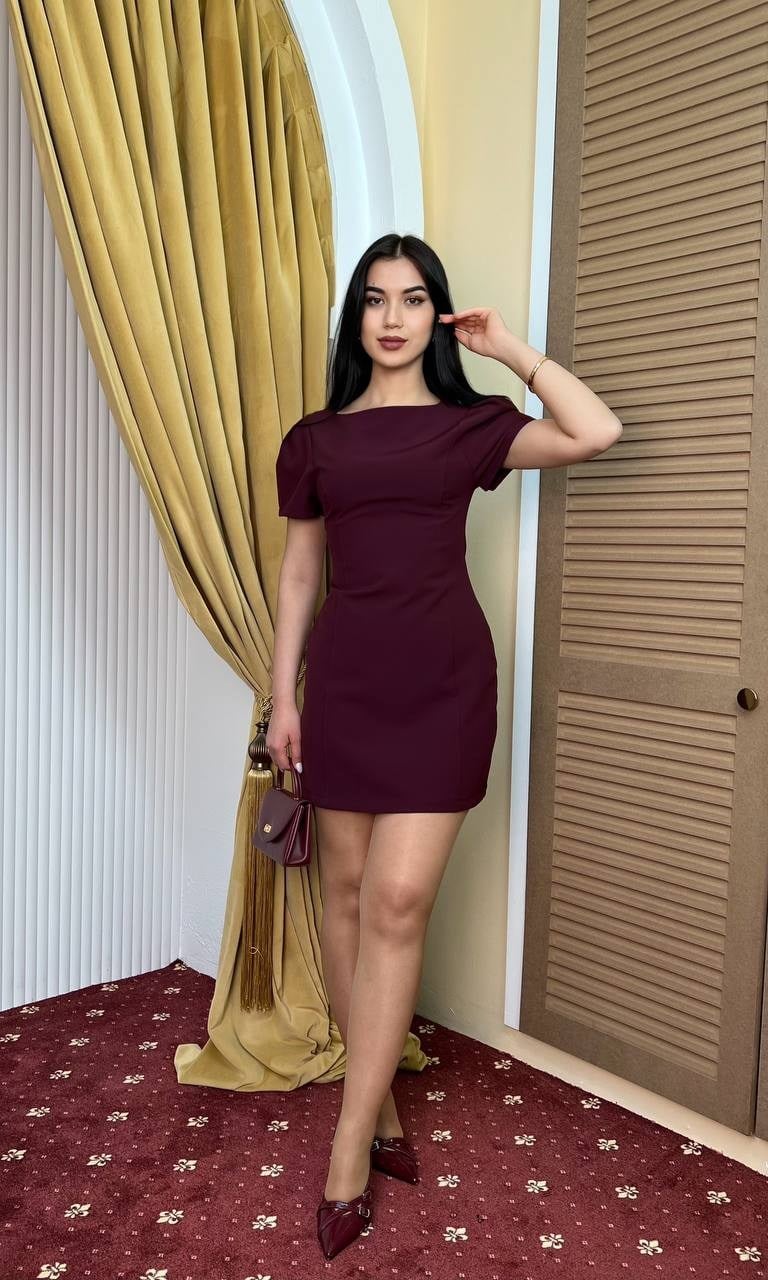 3904-BORDO DOUBLE KUMAŞ PRENSES KOL ELBİSE