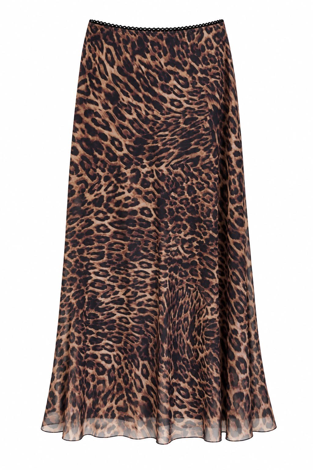 4162-Kahverengi Leopar Desenli Uzun Şifon Etek
