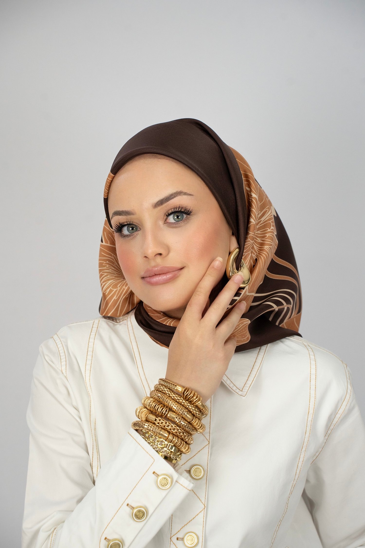 CHIARA KAHVE  TİVİL İPEK EŞARP 90x90