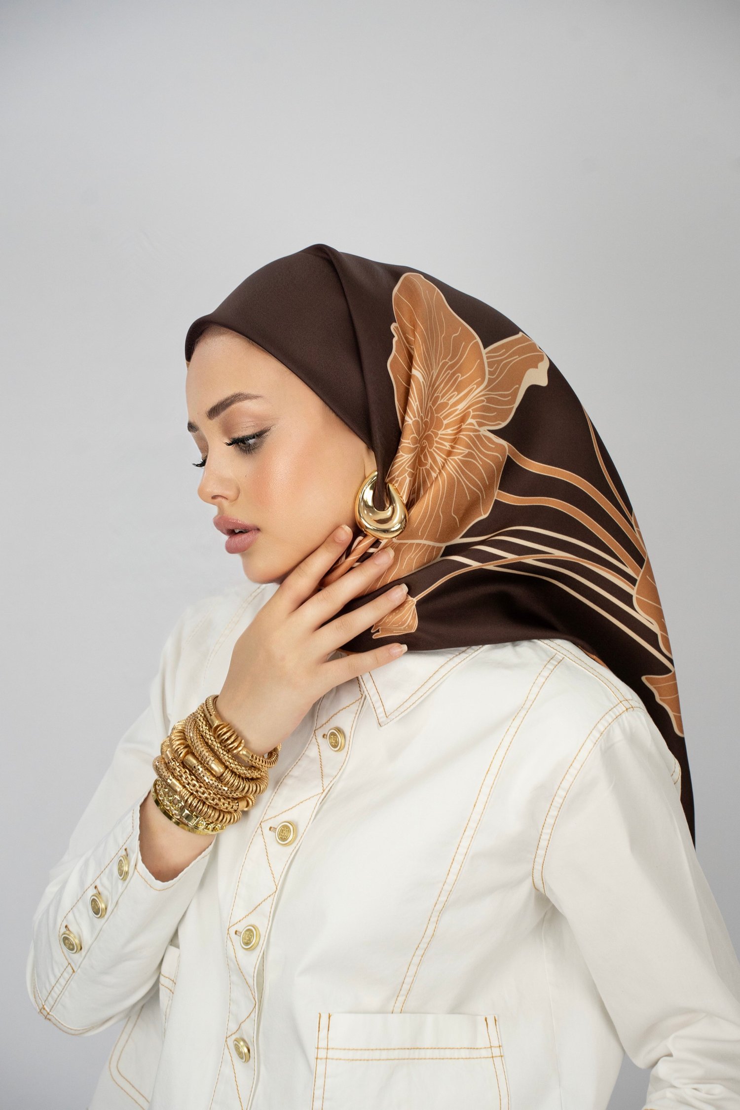 CHIARA KAHVE  TİVİL İPEK EŞARP 90x90