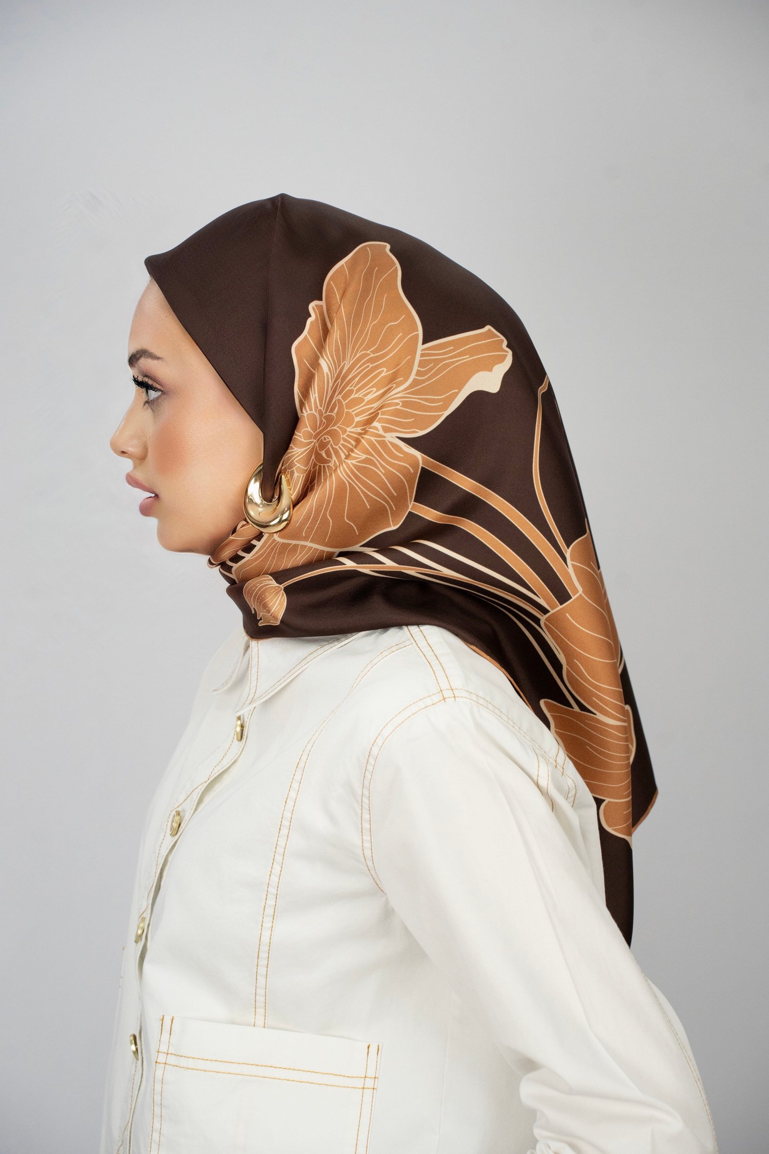 CHIARA KAHVE  TİVİL İPEK EŞARP 90x90