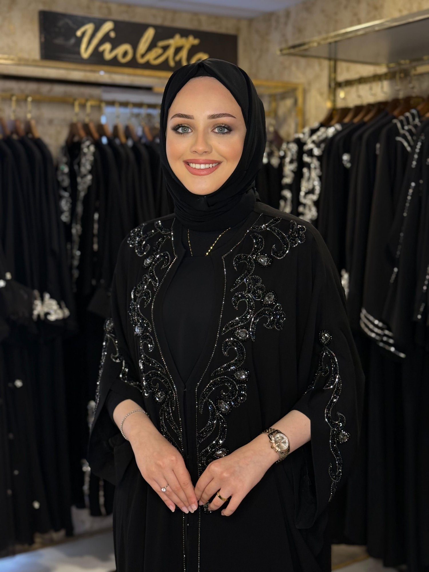 Siyah İşleme Prenses Abaya