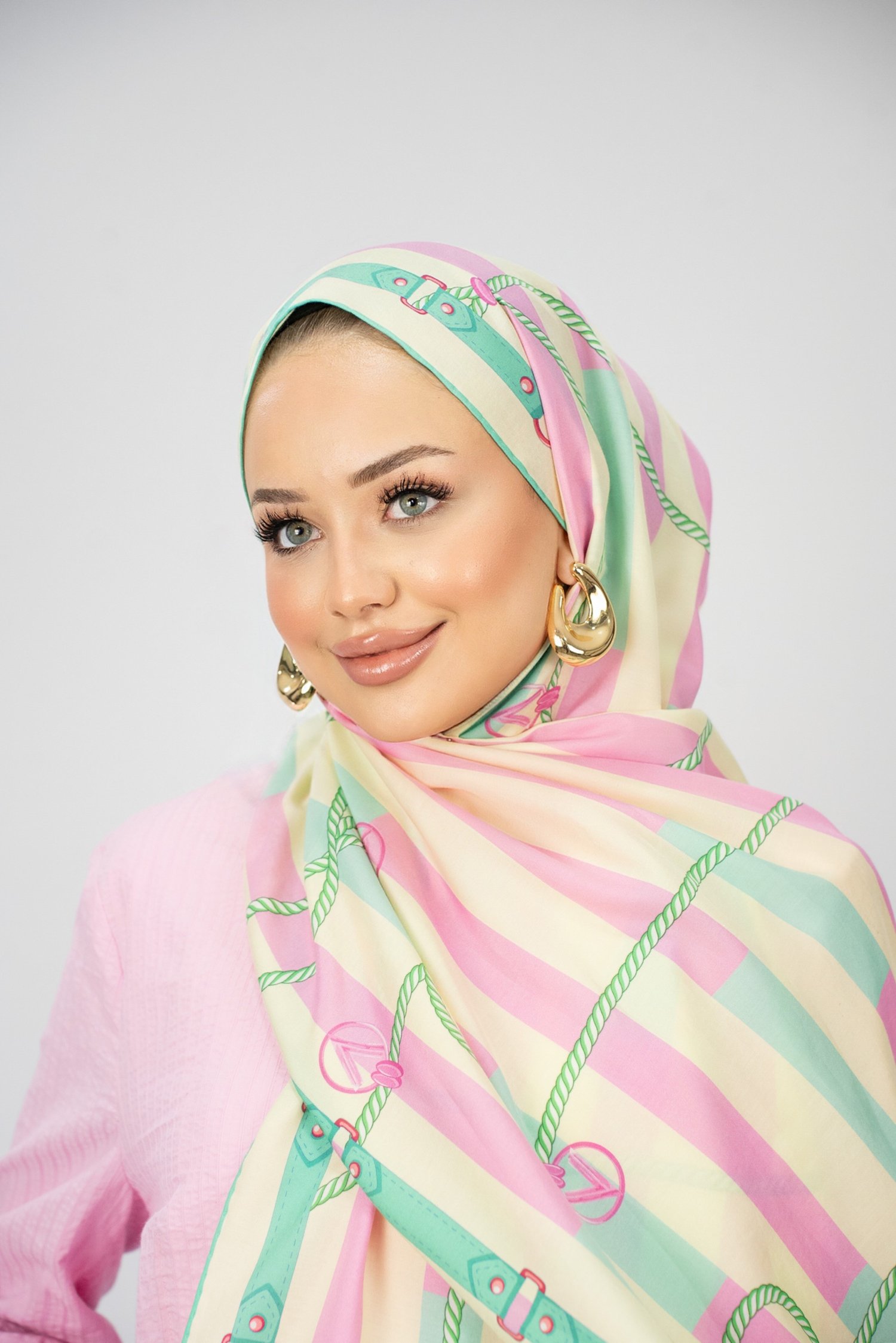 VİOLA ŞAL PEMBE-YEŞİL PAMUK İPEK 70*200