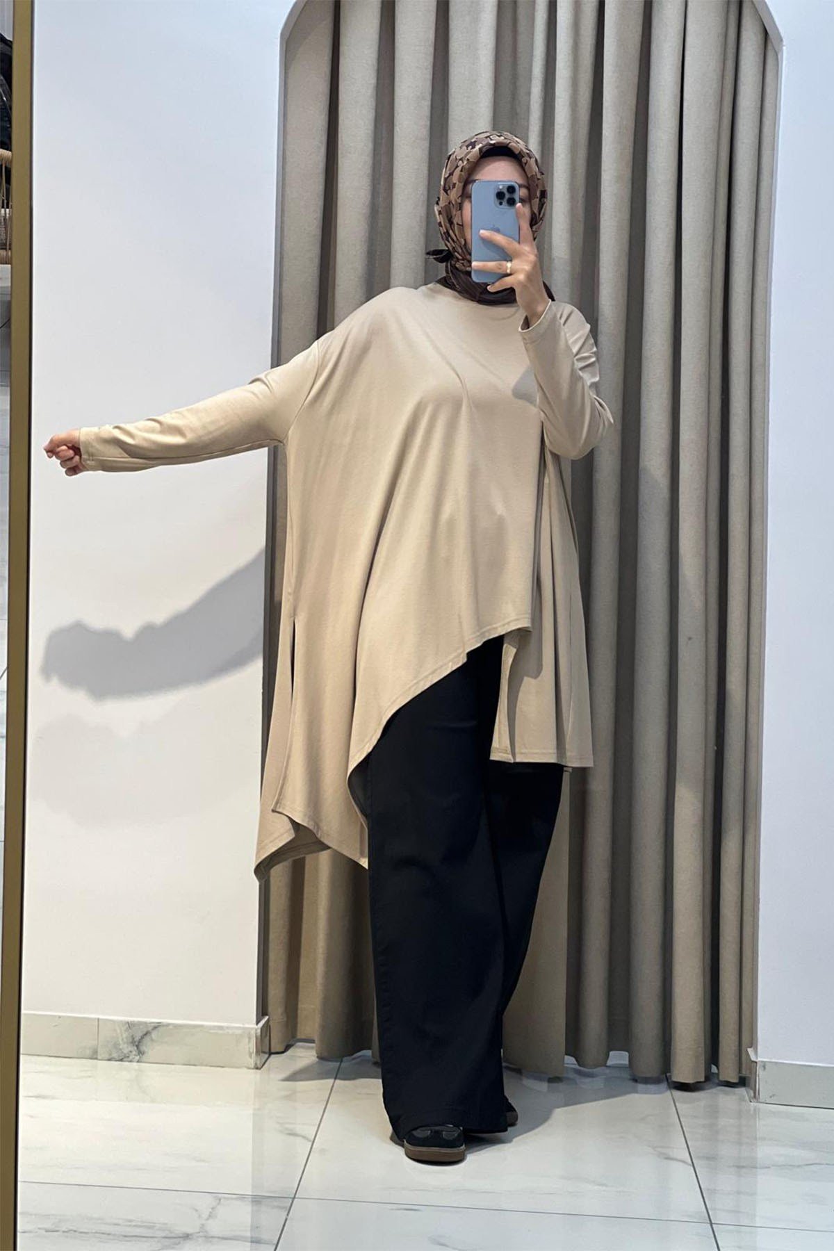 Asimetrik Kesim Tunik Camel