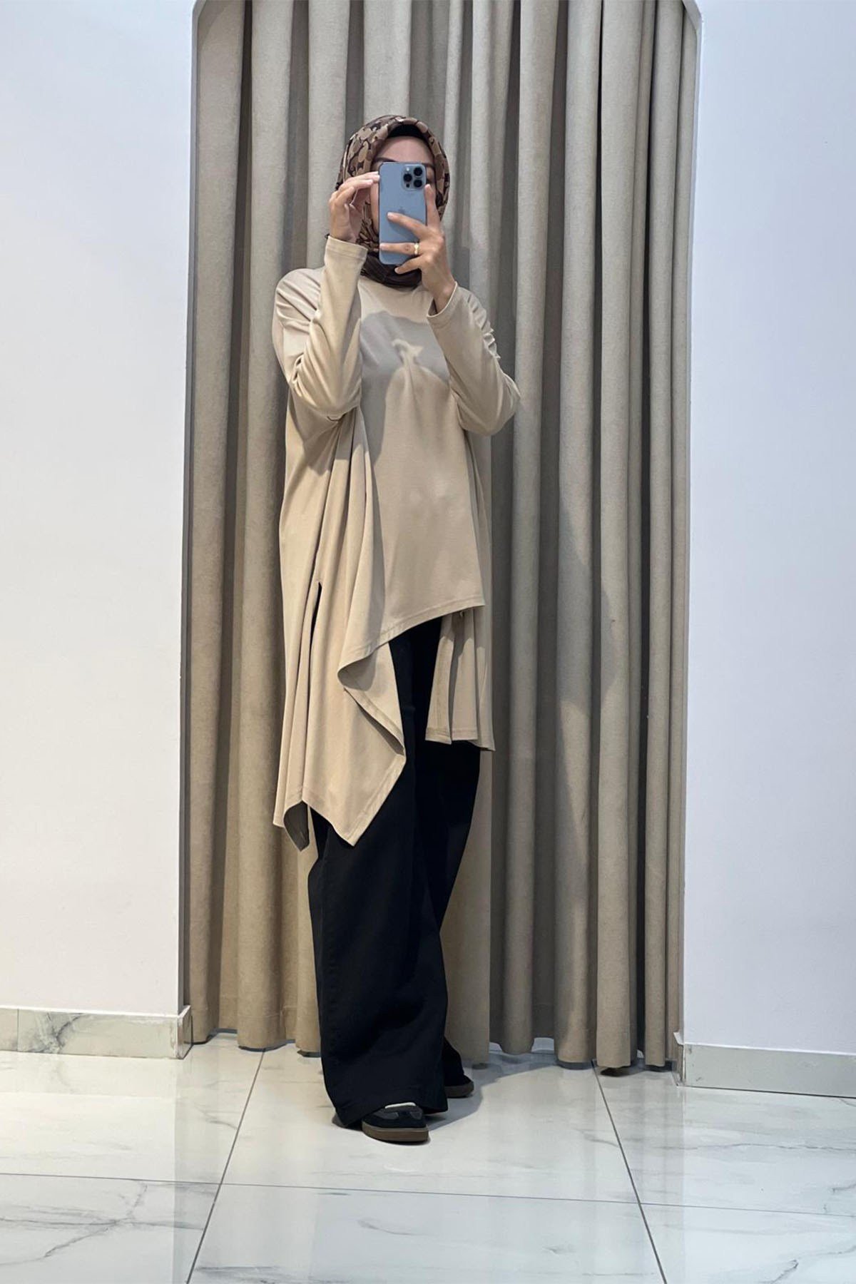 Asimetrik Kesim Tunik Camel