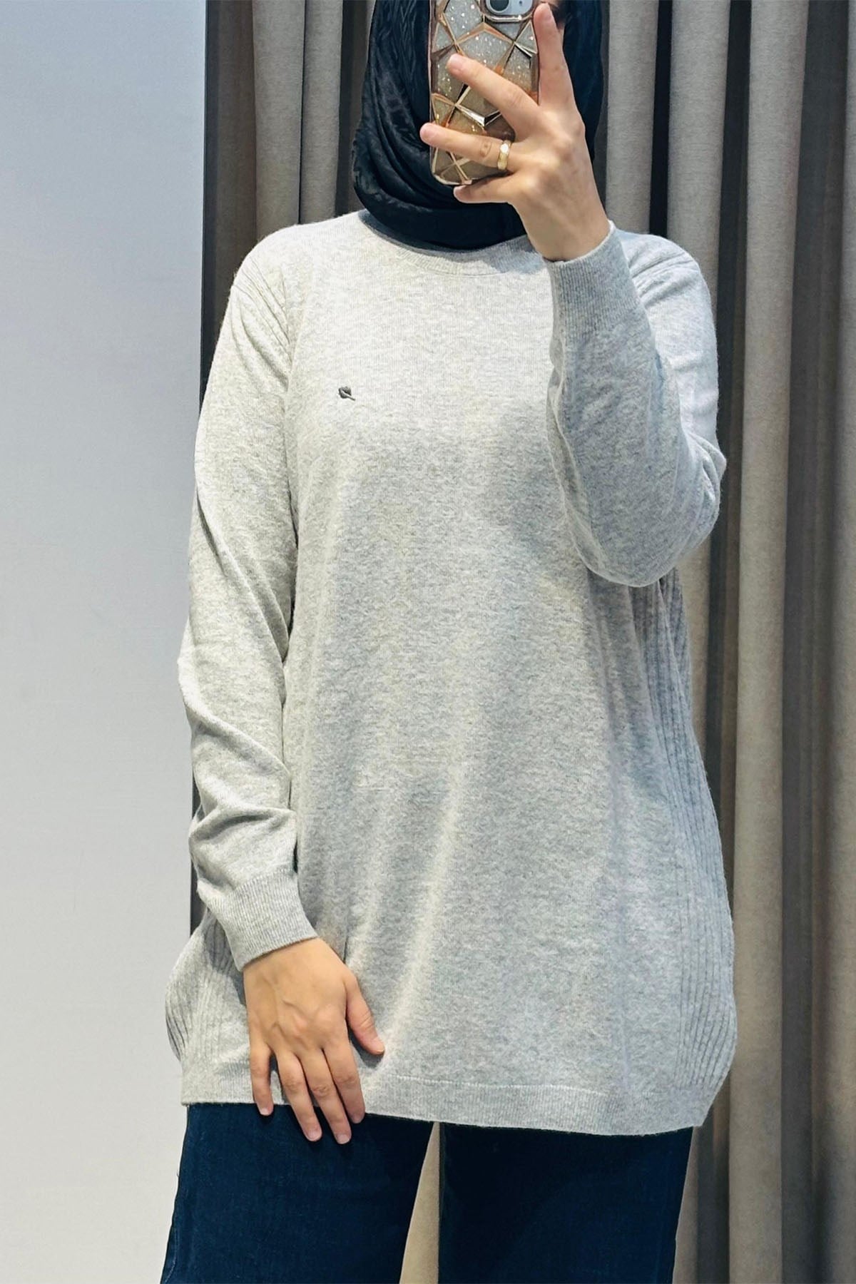 Basic Cashmere Triko Tunik Gri
