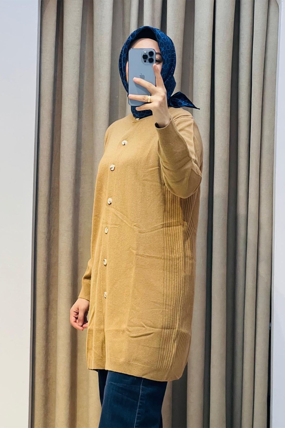 Basic Cashmere Uzun Hırka Camel