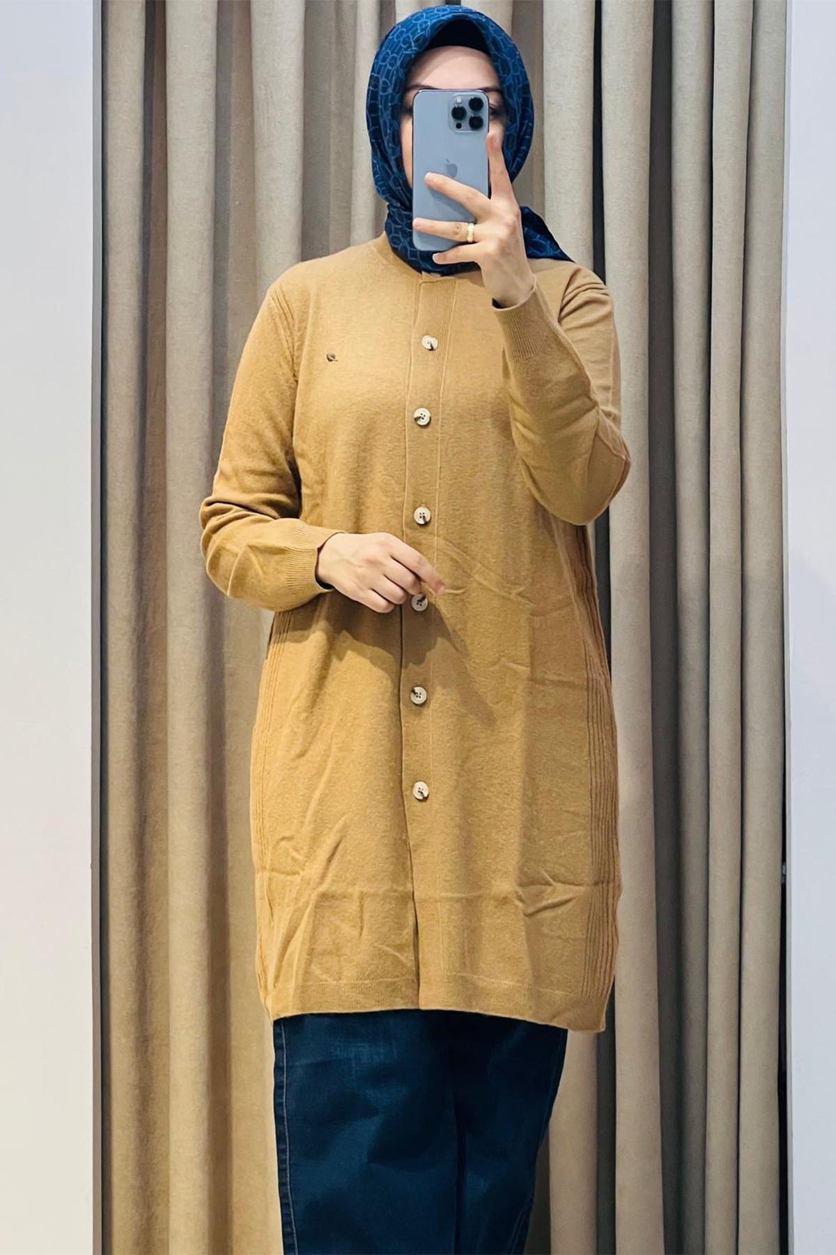 Basic Cashmere Uzun Hırka Camel