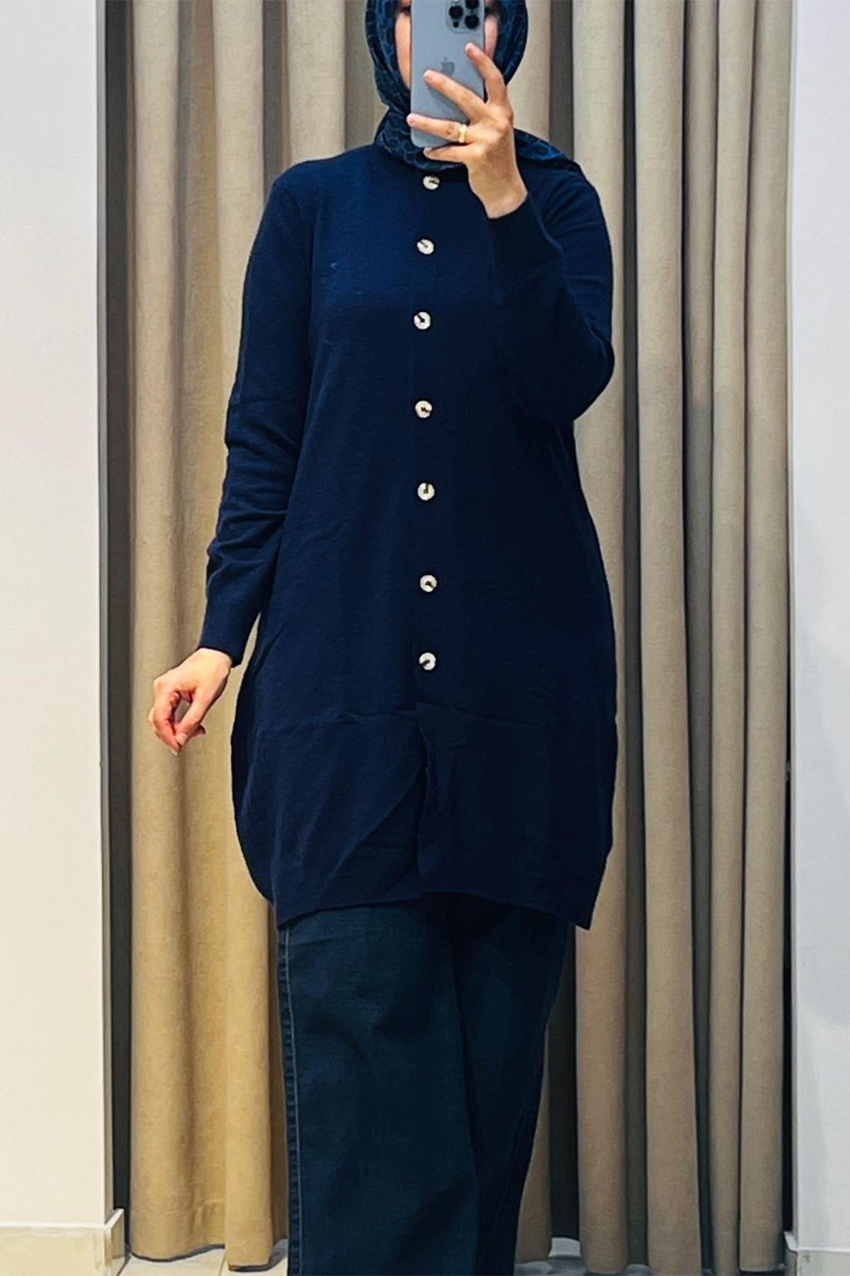 Basic Cashmere Uzun Hırka Lacivert