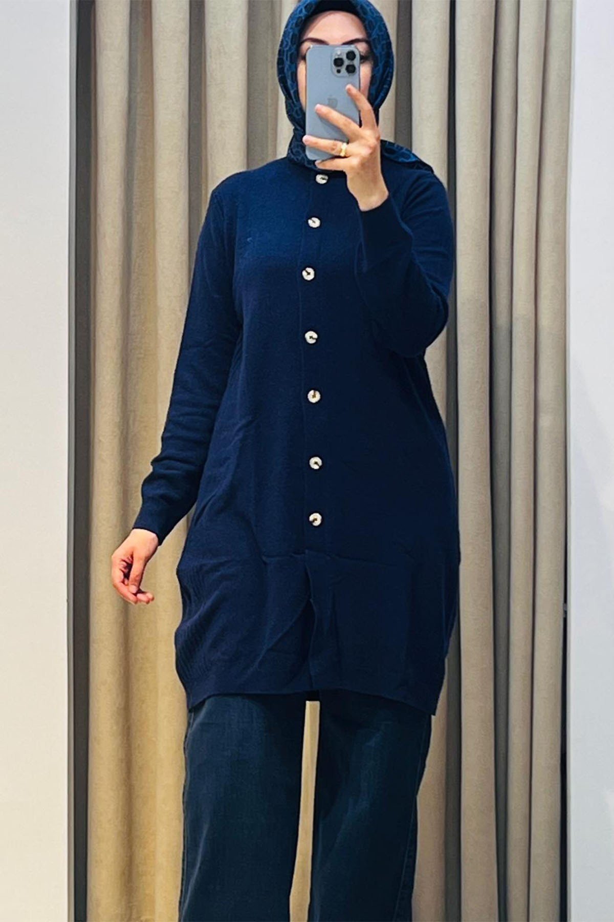 Basic Cashmere Uzun Hırka Lacivert