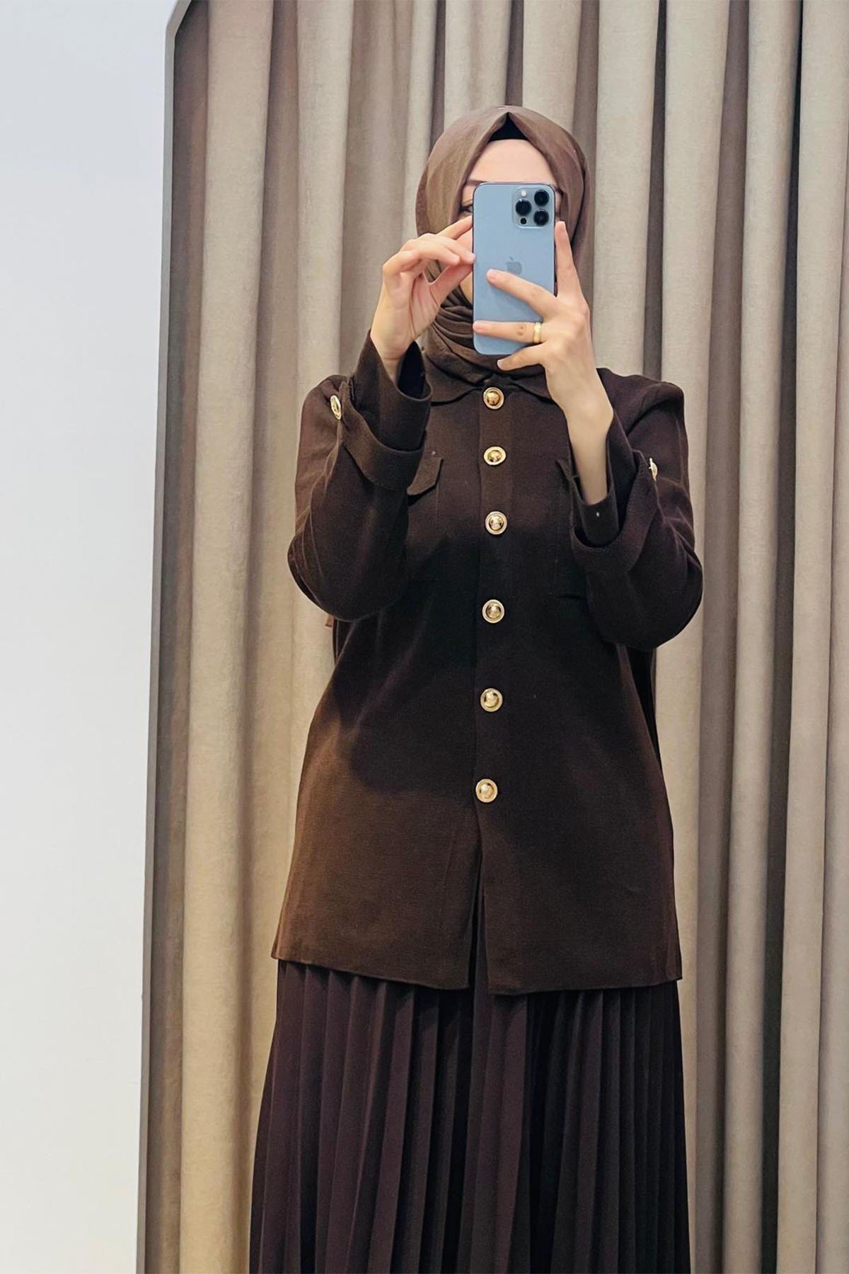 Celine Çelik Örme Triko Hırka Kahverengi