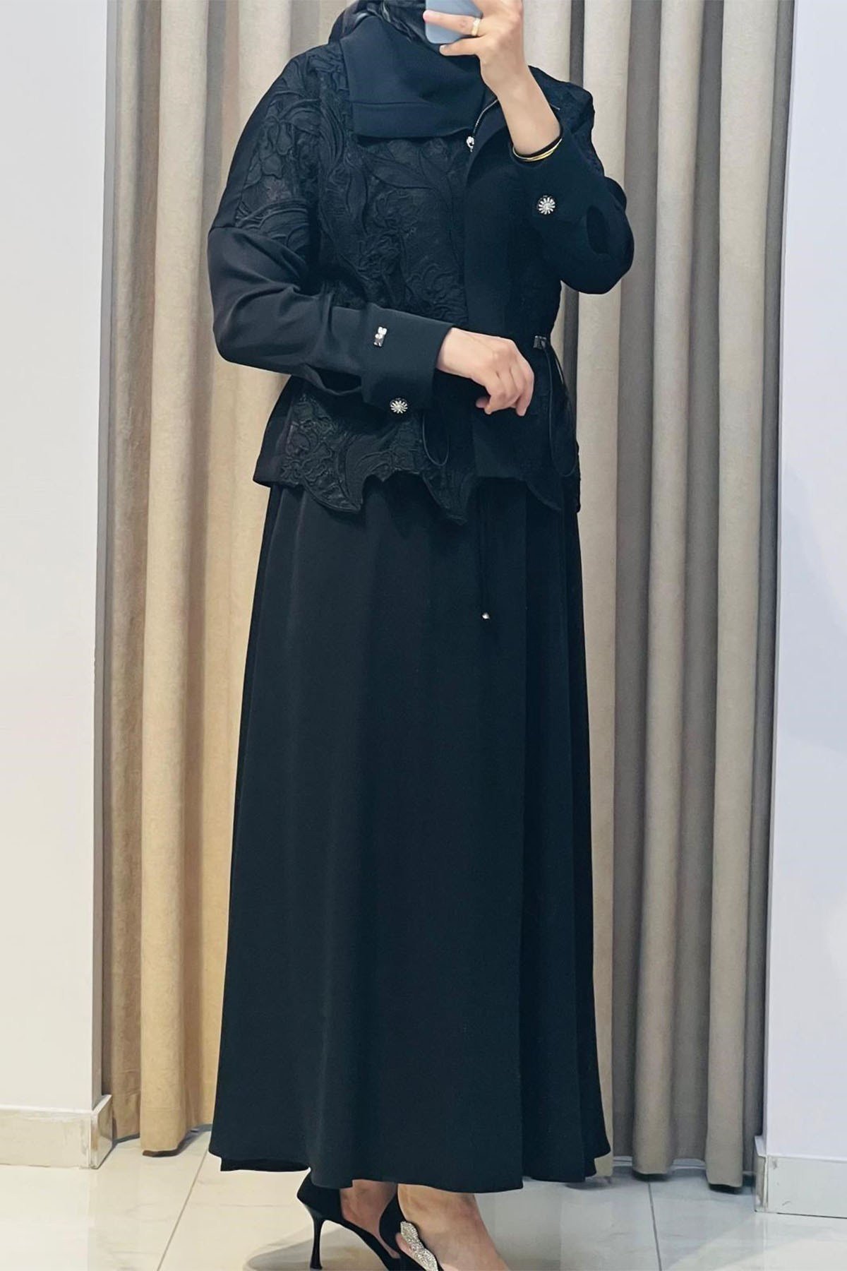 Dantelli Etek Takım Siyah