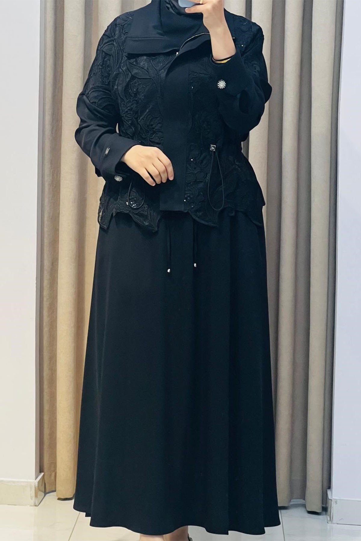 Dantelli Etek Takım Siyah