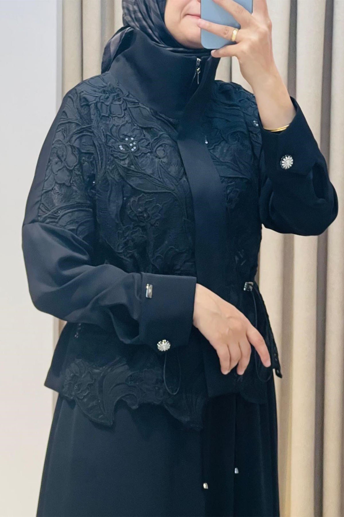 Dantelli Etek Takım Siyah