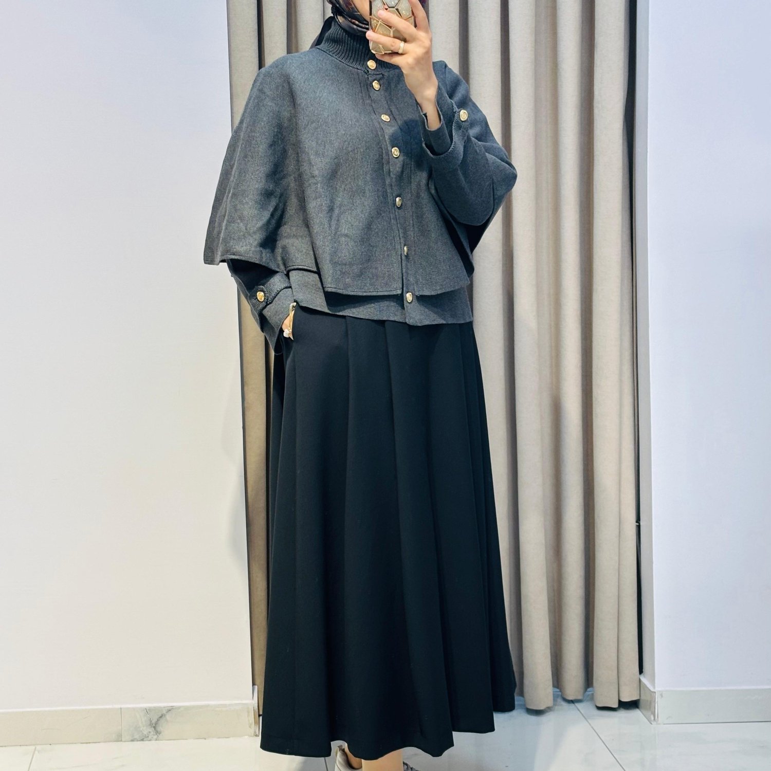 DAPHNE ÇELİK ÖRME TRİKO PELERİN KAP ANTRASİT