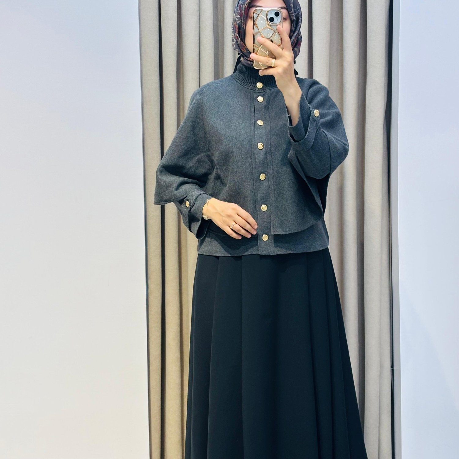 DAPHNE ÇELİK ÖRME TRİKO PELERİN KAP ANTRASİT