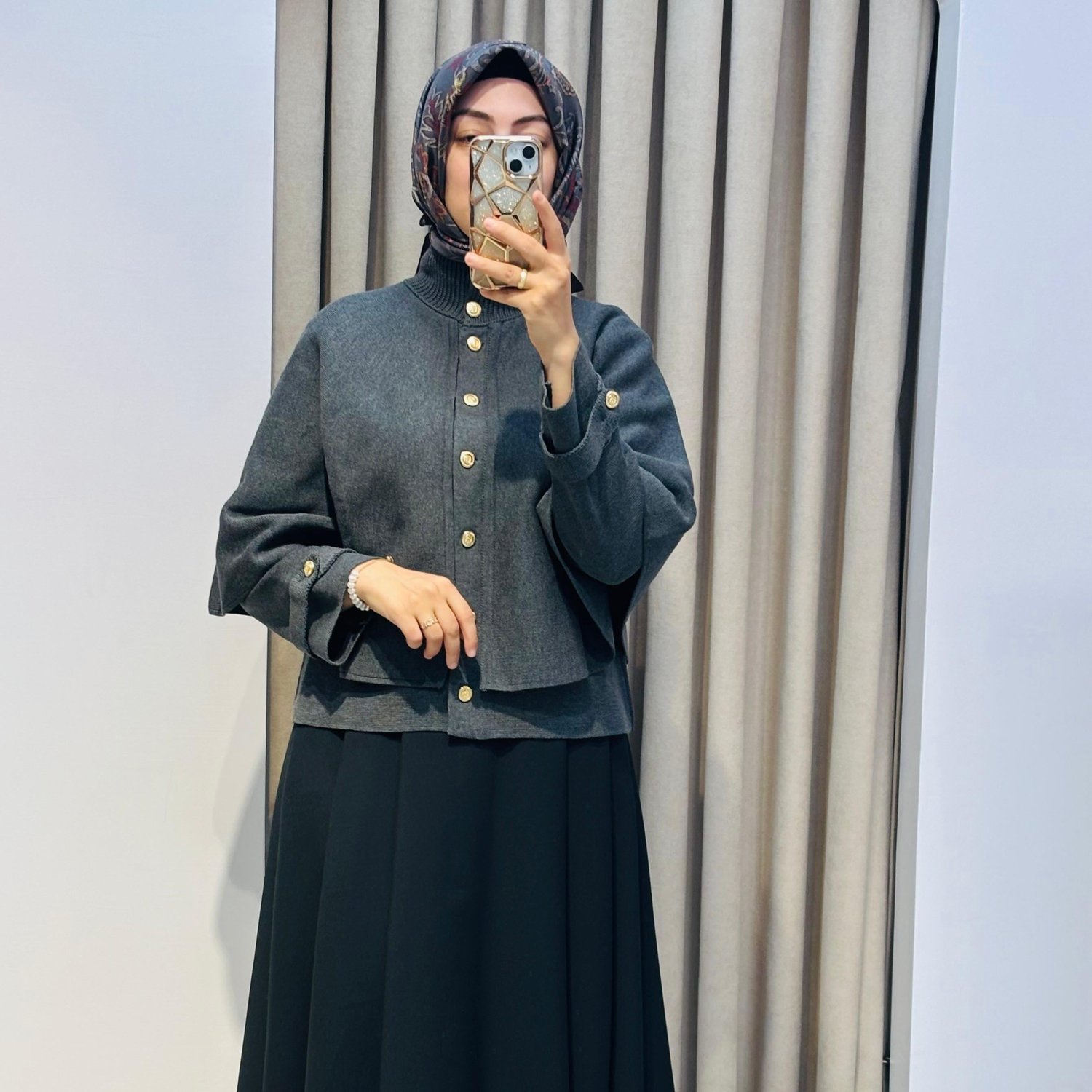 DAPHNE ÇELİK ÖRME TRİKO PELERİN KAP ANTRASİT