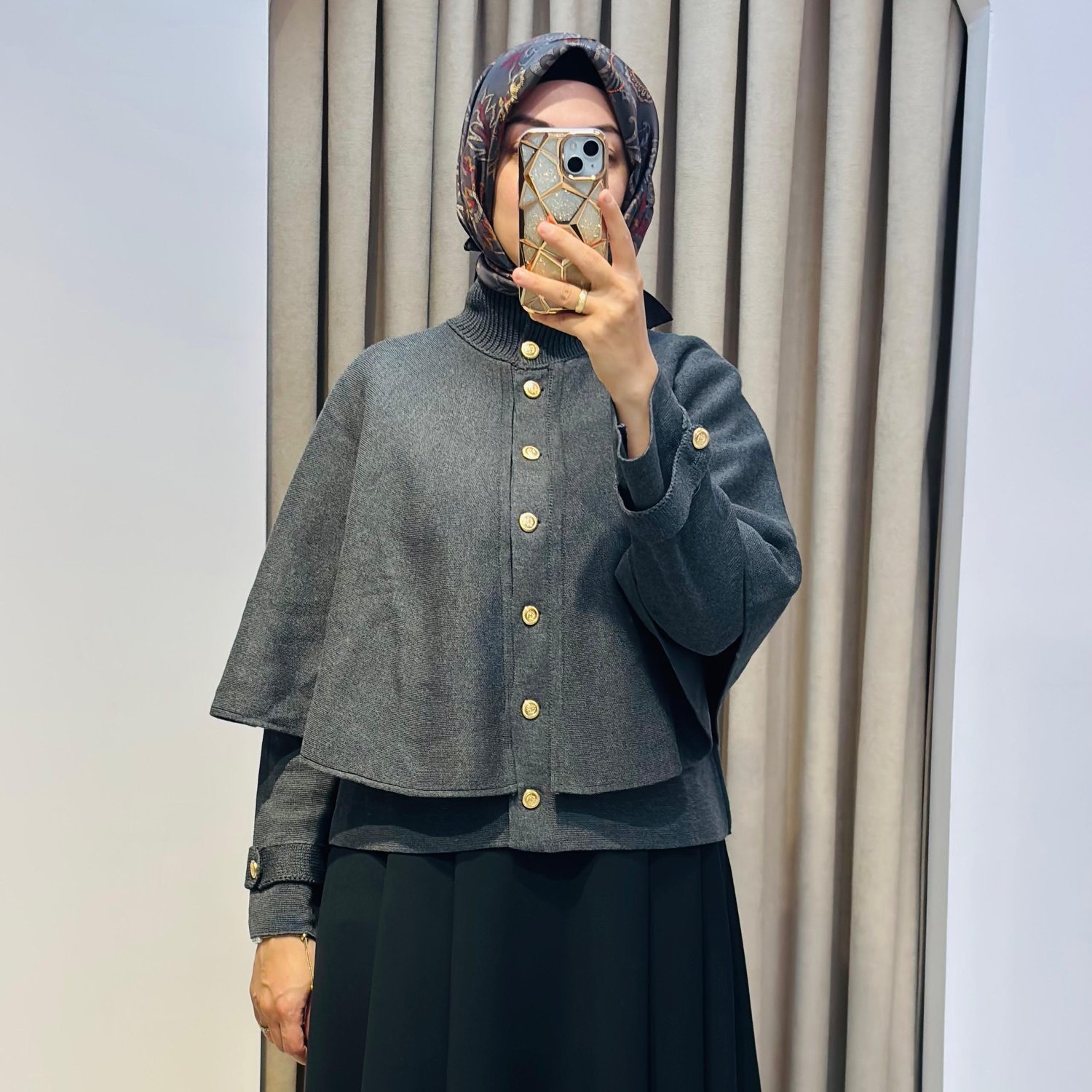 DAPHNE ÇELİK ÖRME TRİKO PELERİN KAP ANTRASİT