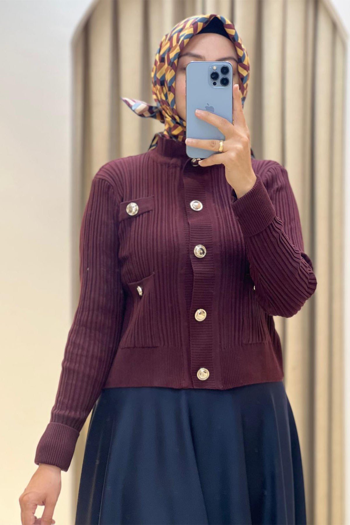 Diva Düğmeli Triko HIrka Bordo