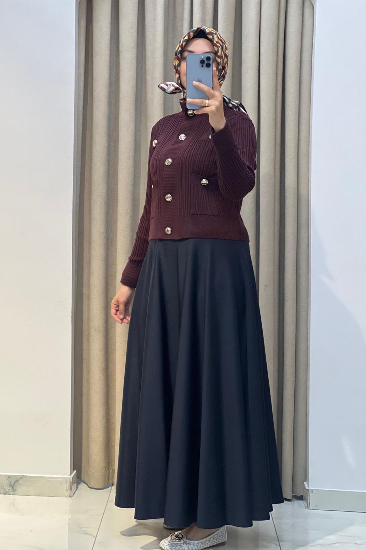 Diva Düğmeli Triko HIrka Bordo