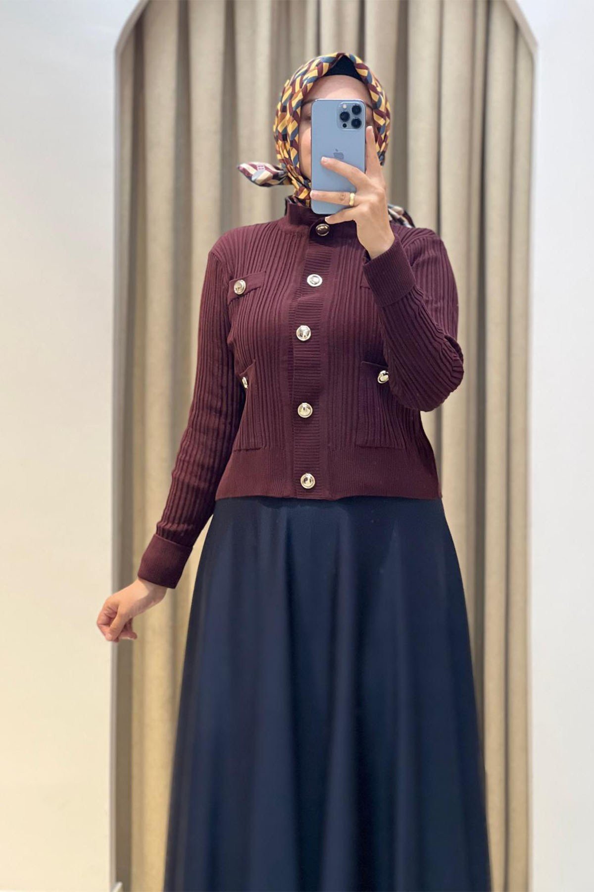 Diva Düğmeli Triko HIrka Bordo