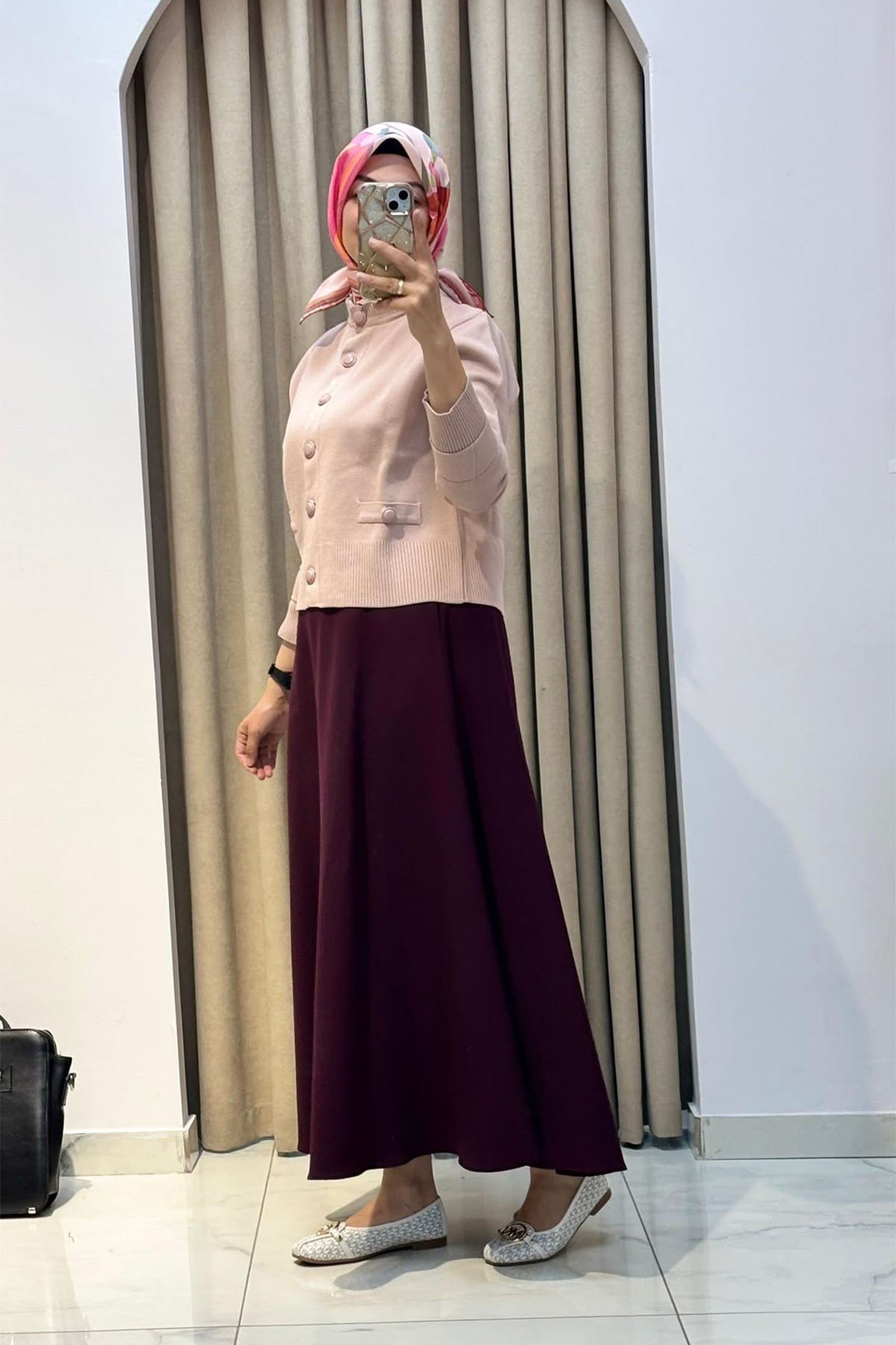 Dore Kloş Etek Bordo