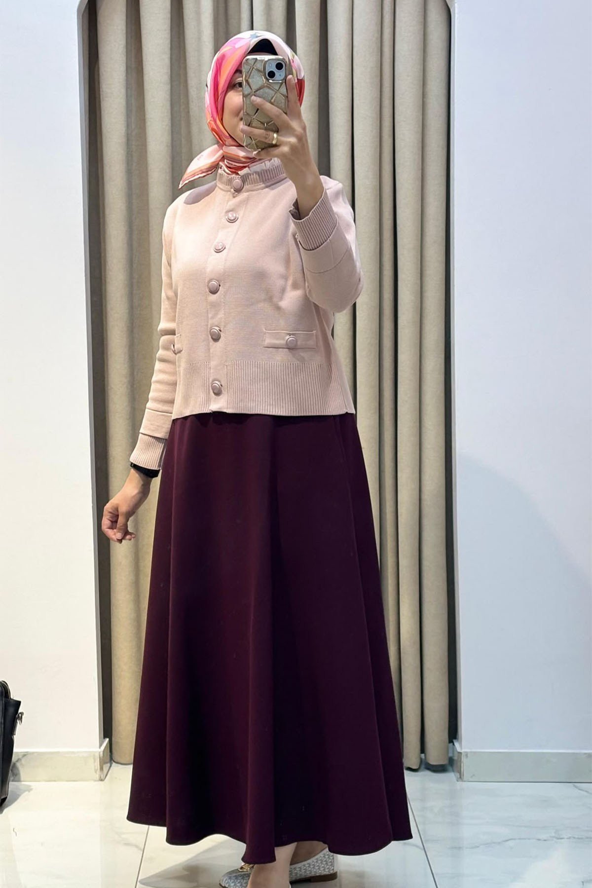 Dore Kloş Etek Bordo