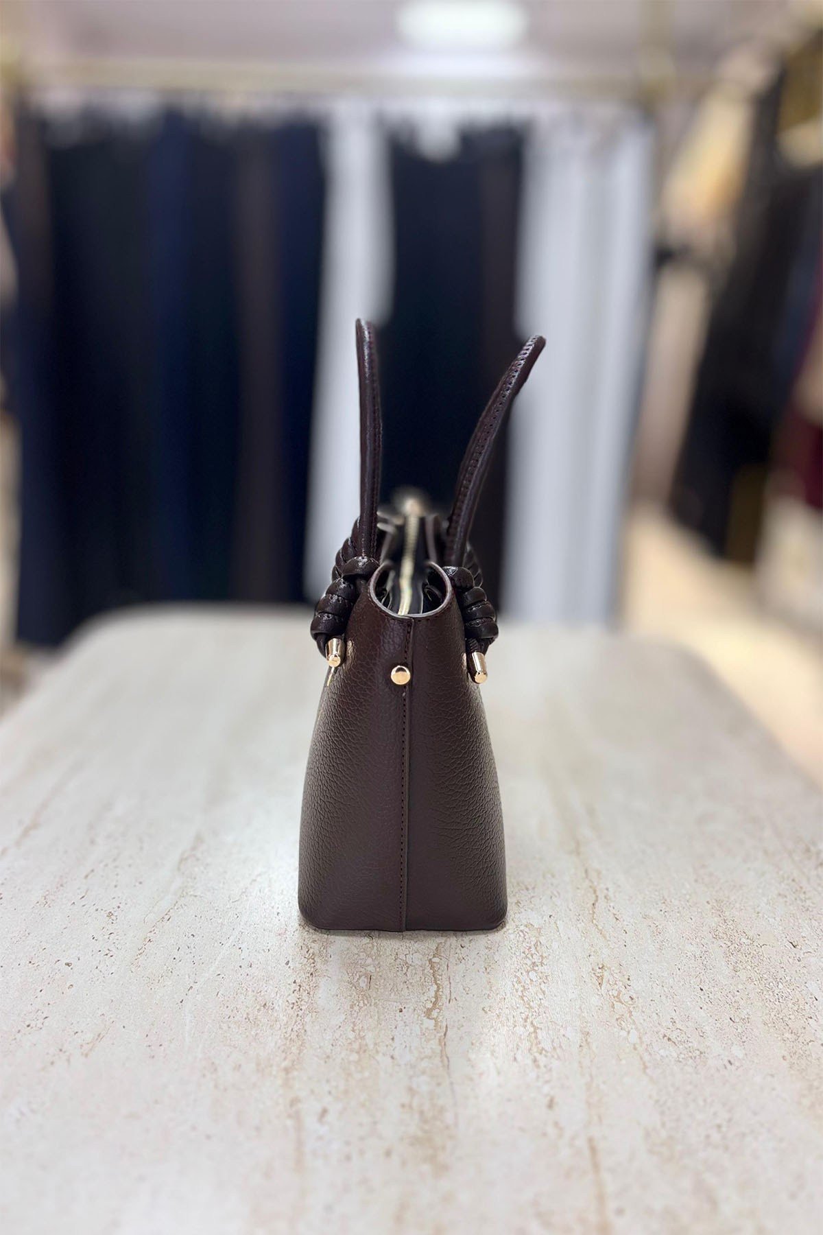 Düğüm Kulp Detaylı Çanta Acı Kahve