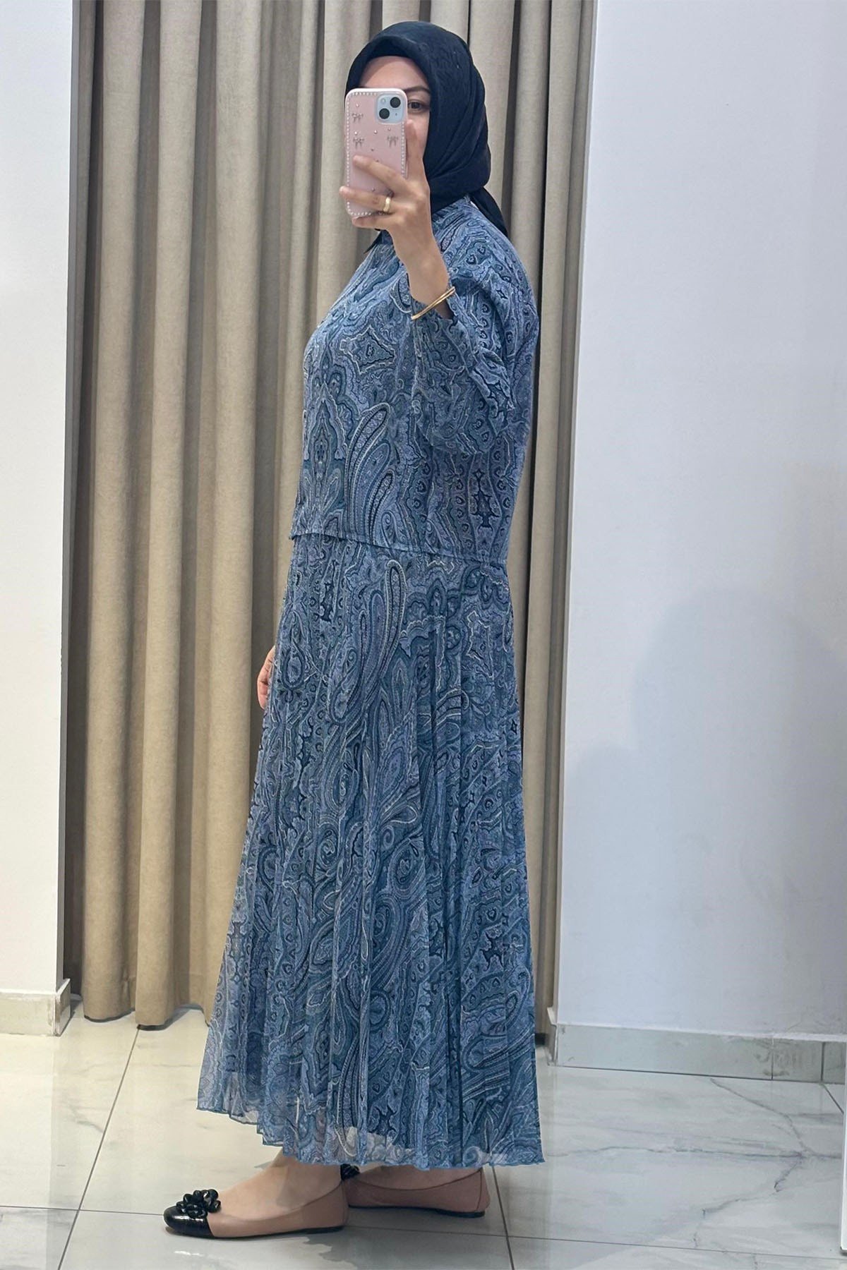 Ethnic Pliseli Etekli Soft-Touch Şifon Takım Bebe Mavisi
