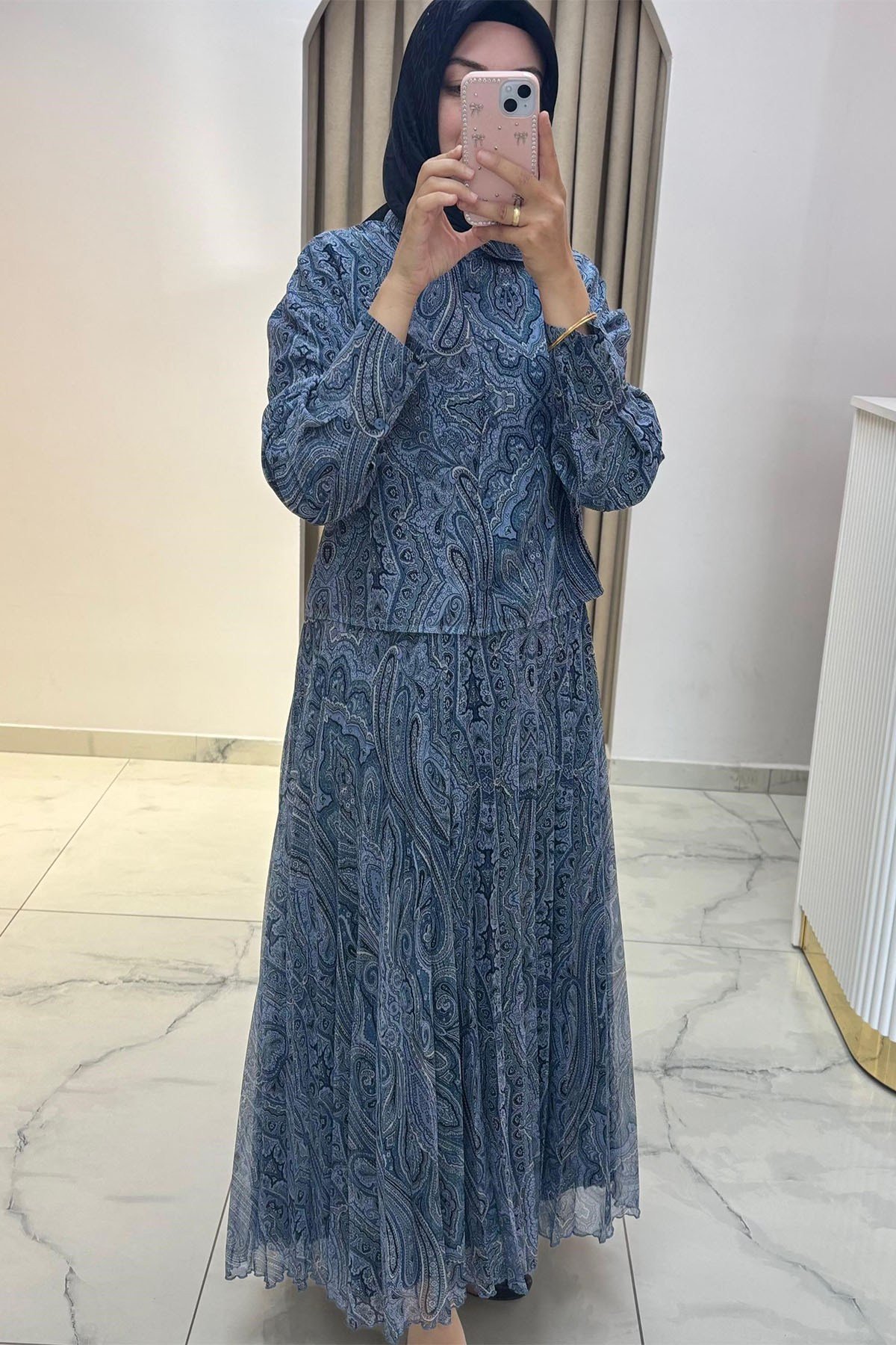Ethnic Pliseli Etekli Soft-Touch Şifon Takım Bebe Mavisi
