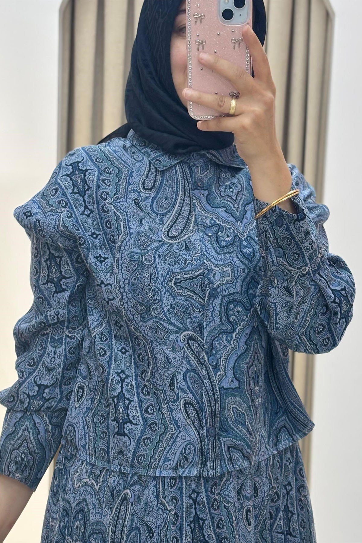 Ethnic Pliseli Etekli Soft-Touch Şifon Takım Bebe Mavisi