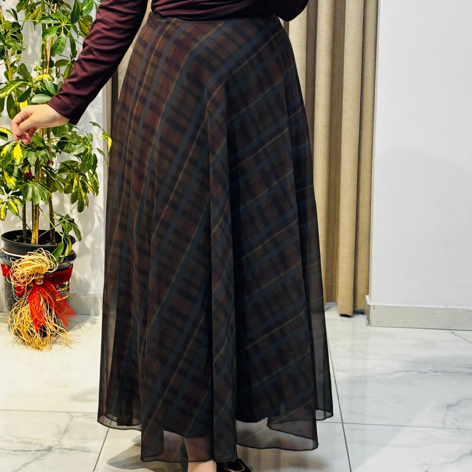 HEQA ŞİFON EKOSE ETEK ÇOK RENKLİ