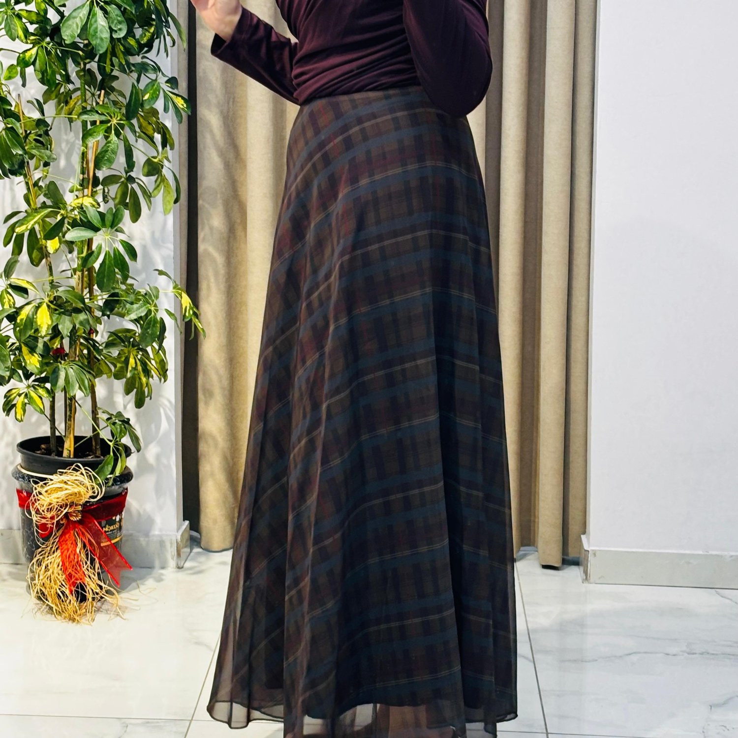 HEQA ŞİFON EKOSE ETEK ÇOK RENKLİ