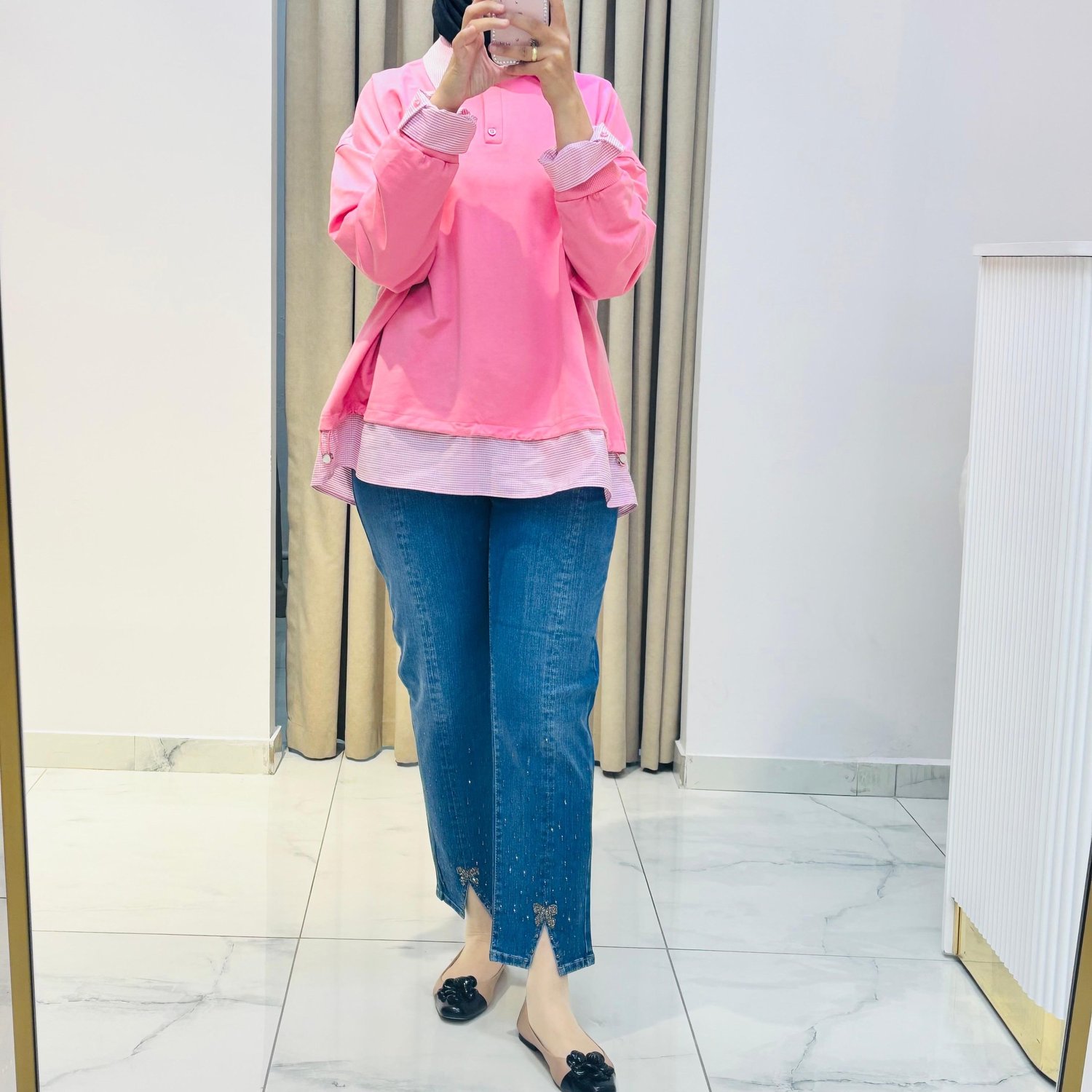İKOL POTİKARE DESENLİ YAKALI S-SHİRT PEMBE