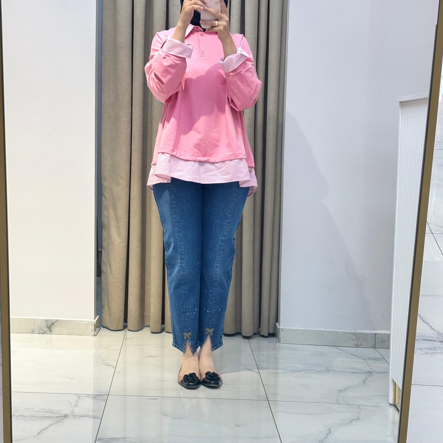 İKOL POTİKARE DESENLİ YAKALI S-SHİRT PEMBE