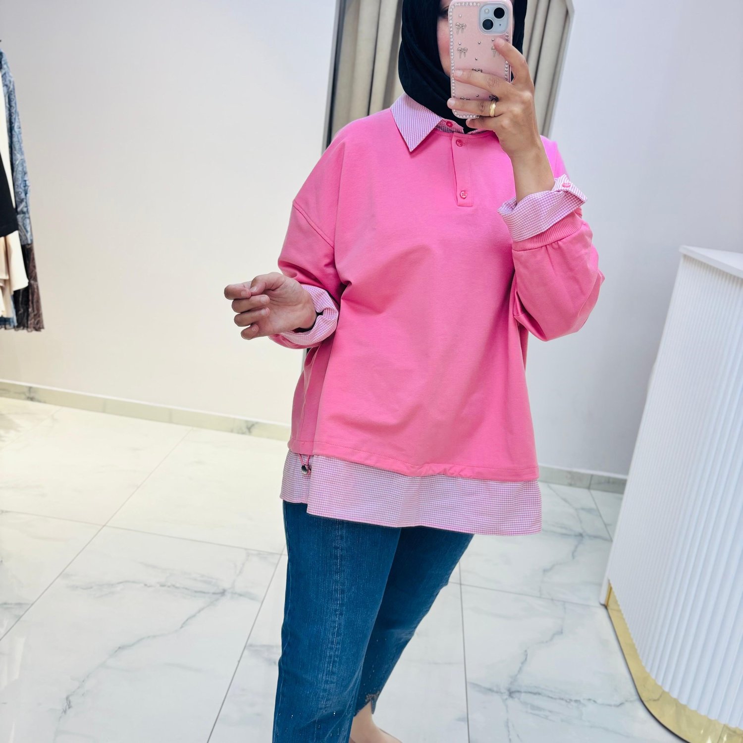 İKOL POTİKARE DESENLİ YAKALI S-SHİRT PEMBE
