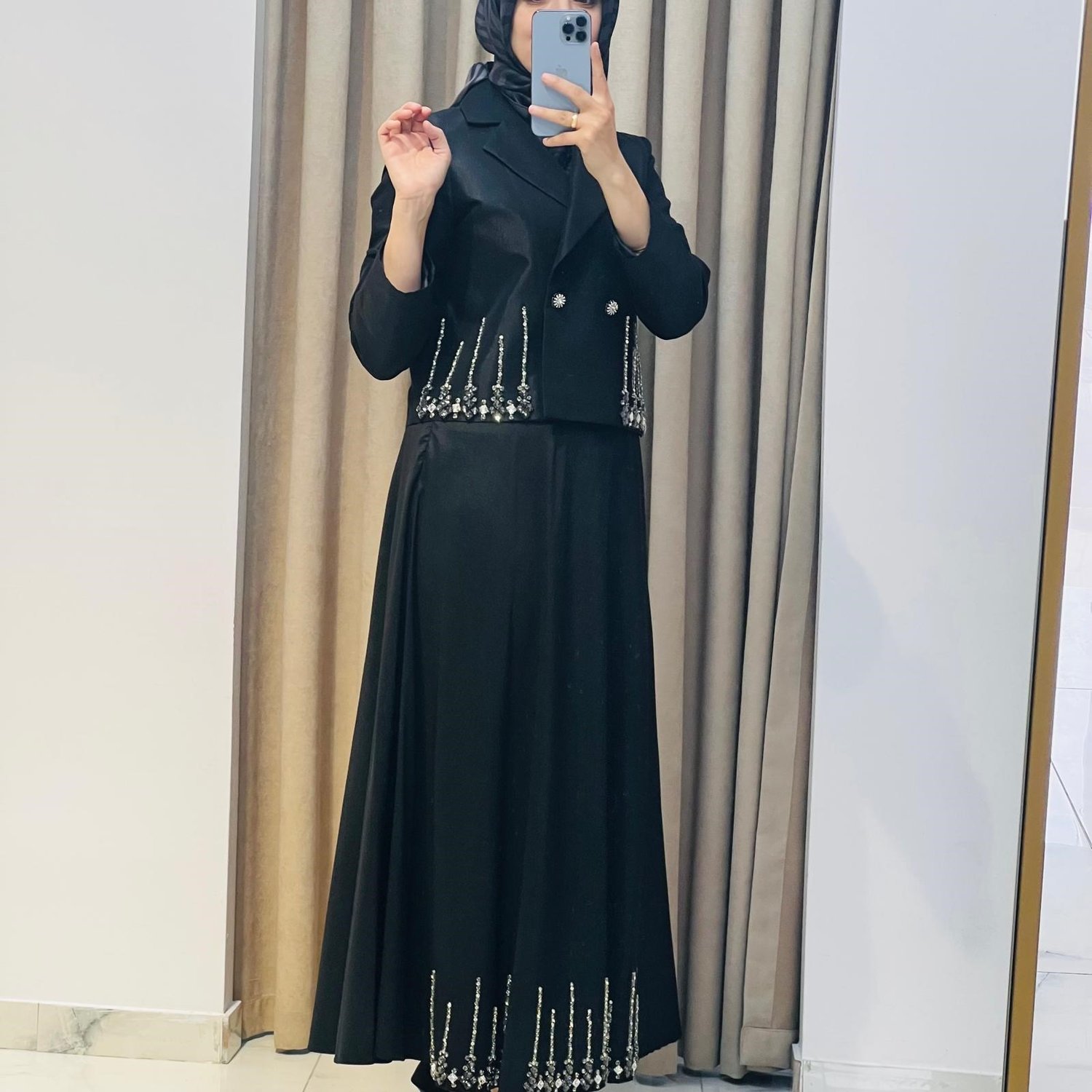 MY312 TAŞLI ABİYE ETEKLİ TAKIM SİYAH