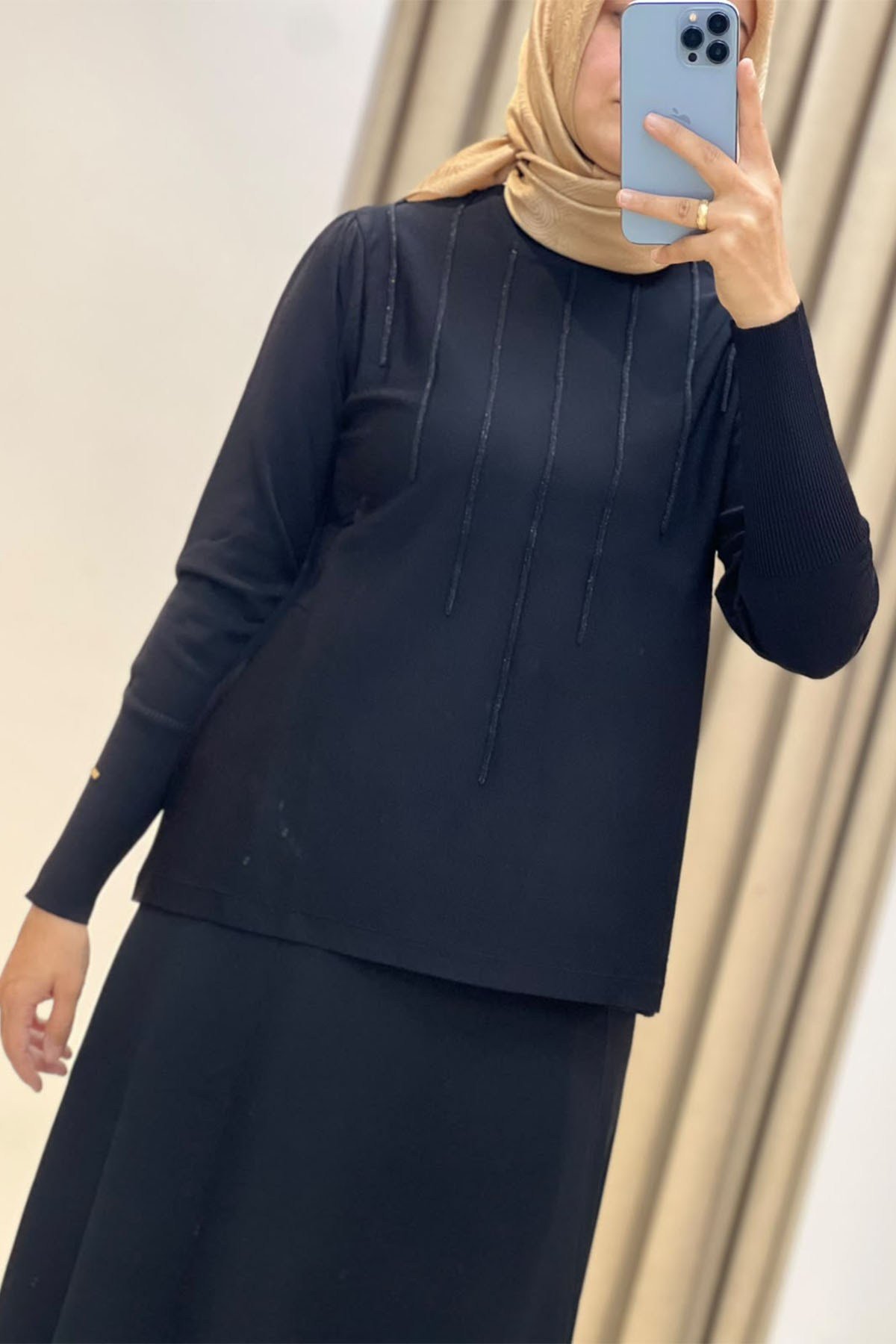Ö.R Rayon Brit Bluz Siyah