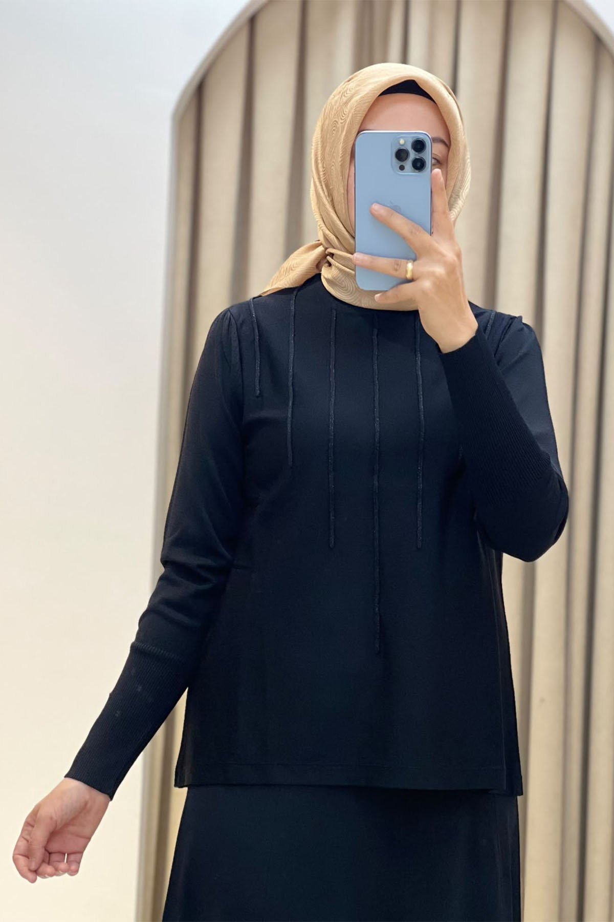 Ö.R Rayon Brit Bluz Siyah