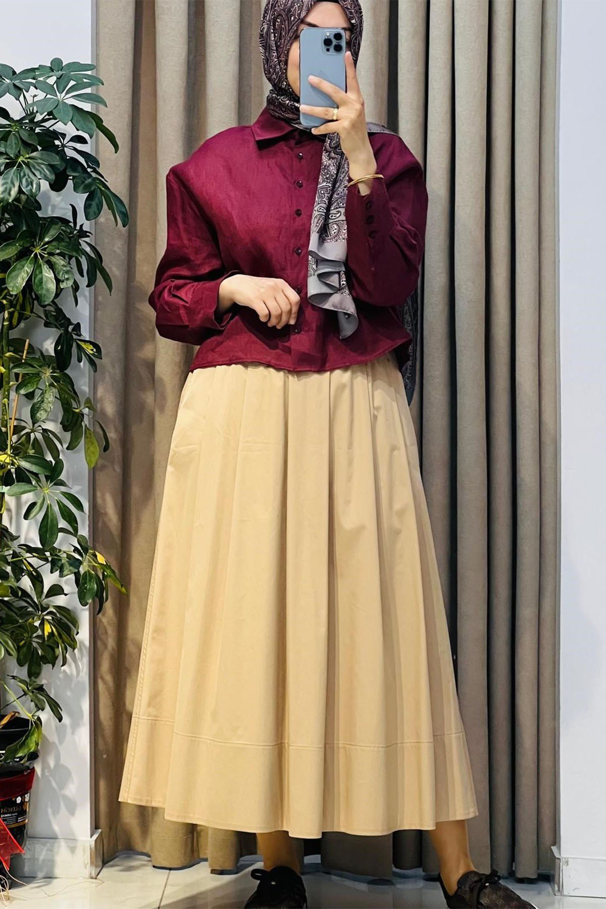 Paraşüt Kumaş Etek Camel