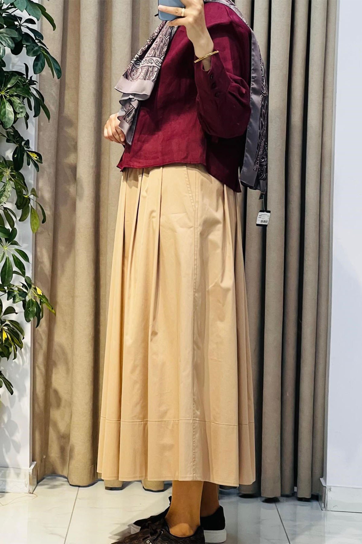 Paraşüt Kumaş Etek Camel