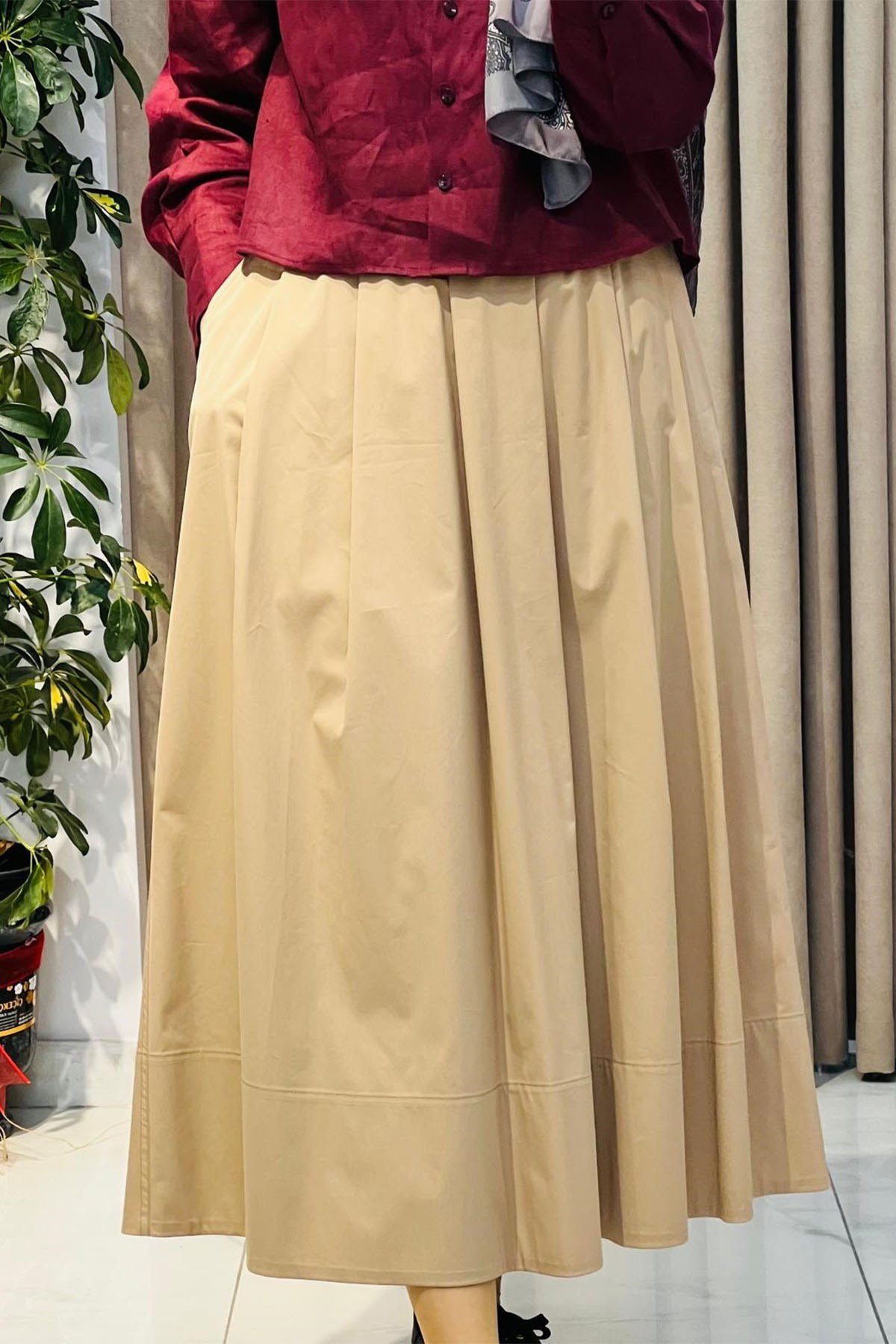Paraşüt Kumaş Etek Camel
