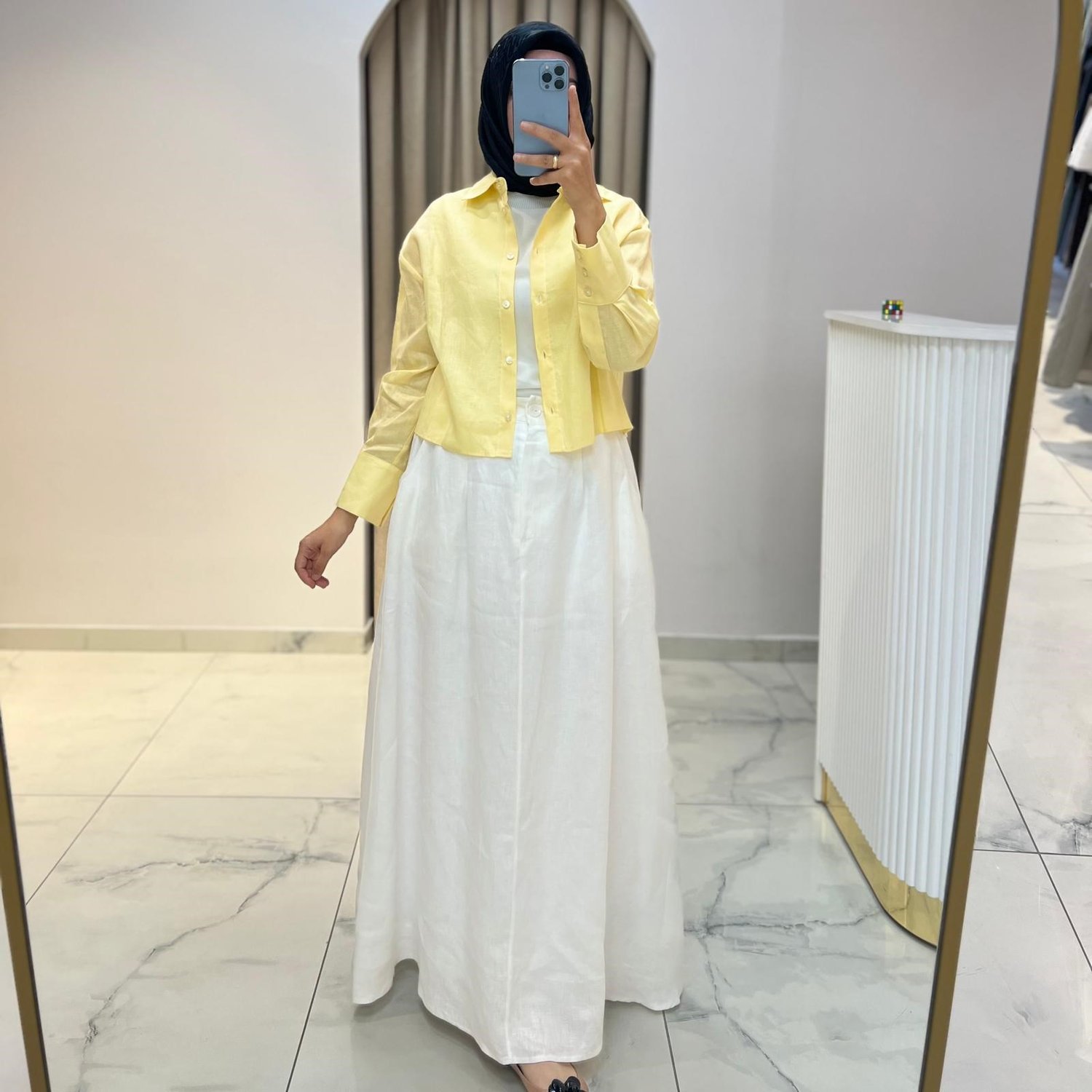 TERZİ DÜKKANI COLOR %100 KETEN KISA GÖMLEK SARI